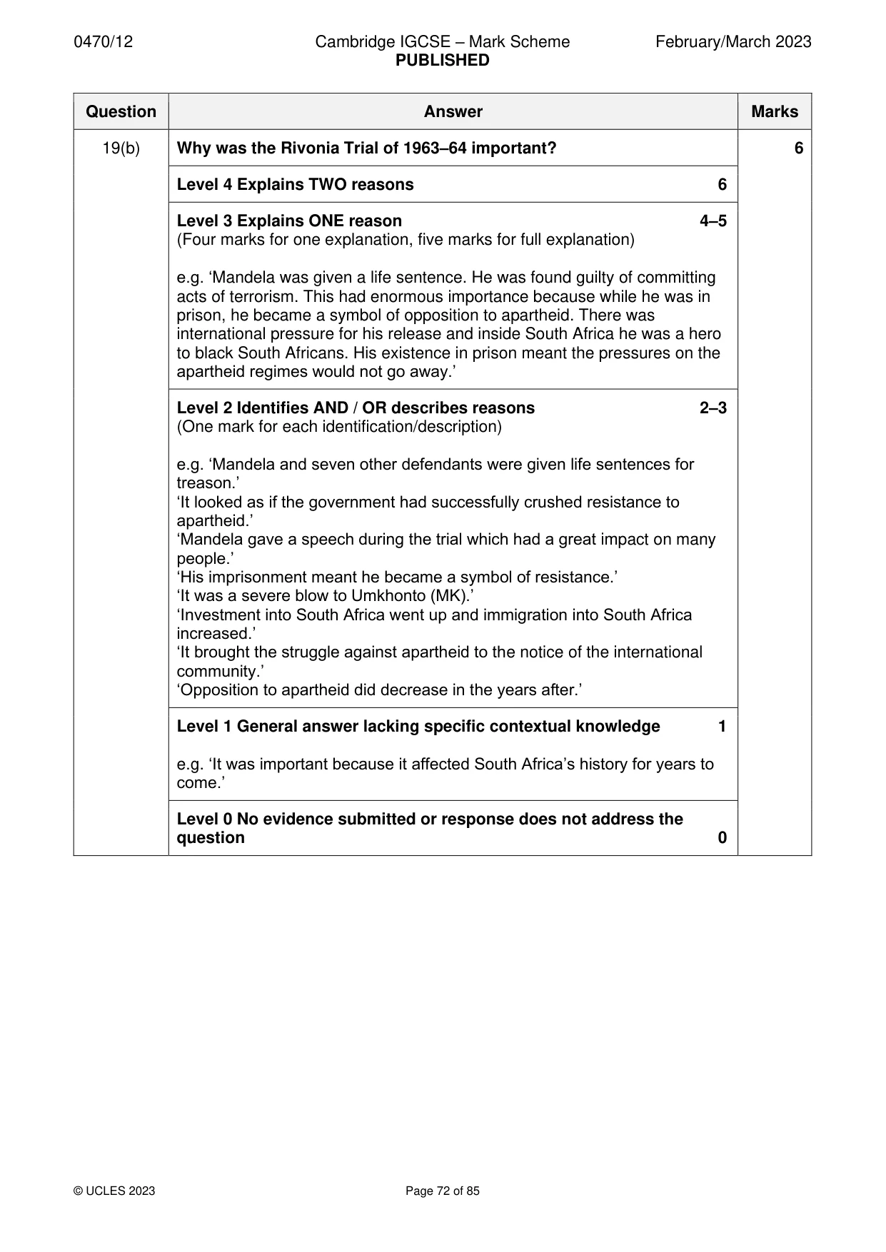Mark scheme, page 72 of 85