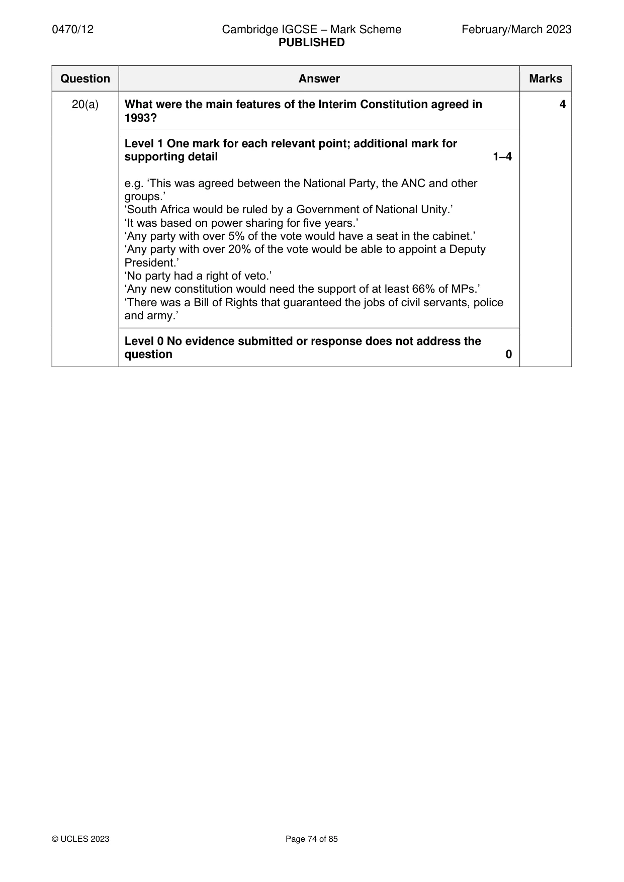 Mark scheme, page 74 of 85