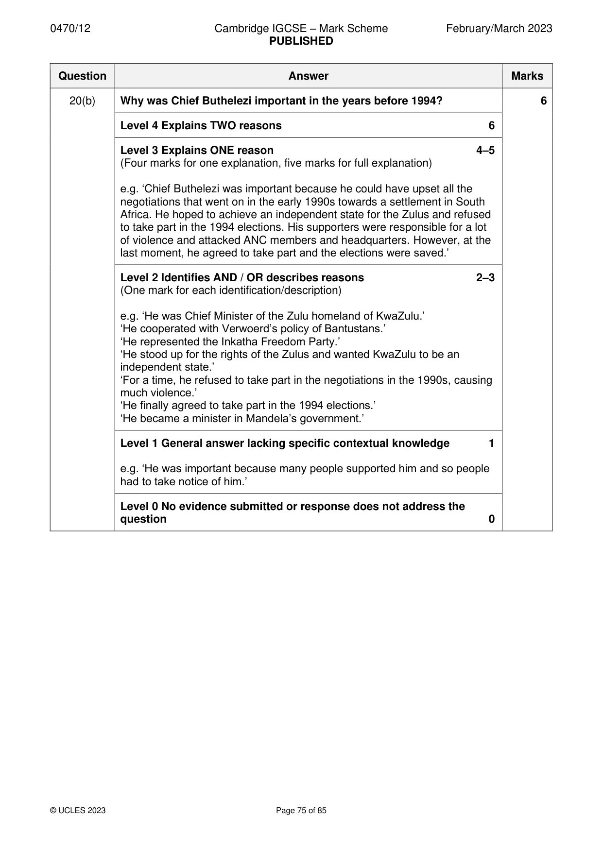 Mark scheme, page 75 of 85
