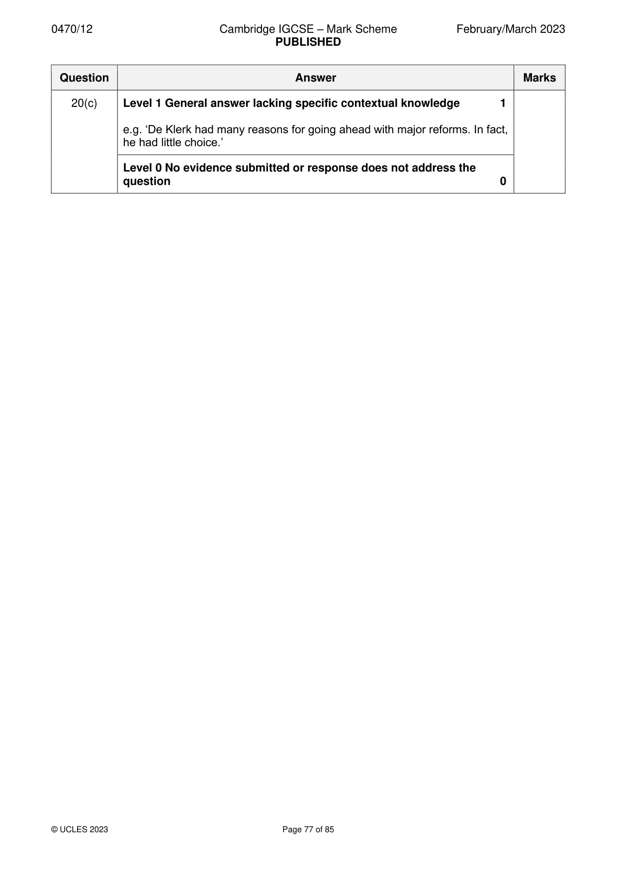 Mark scheme, page 77 of 85
