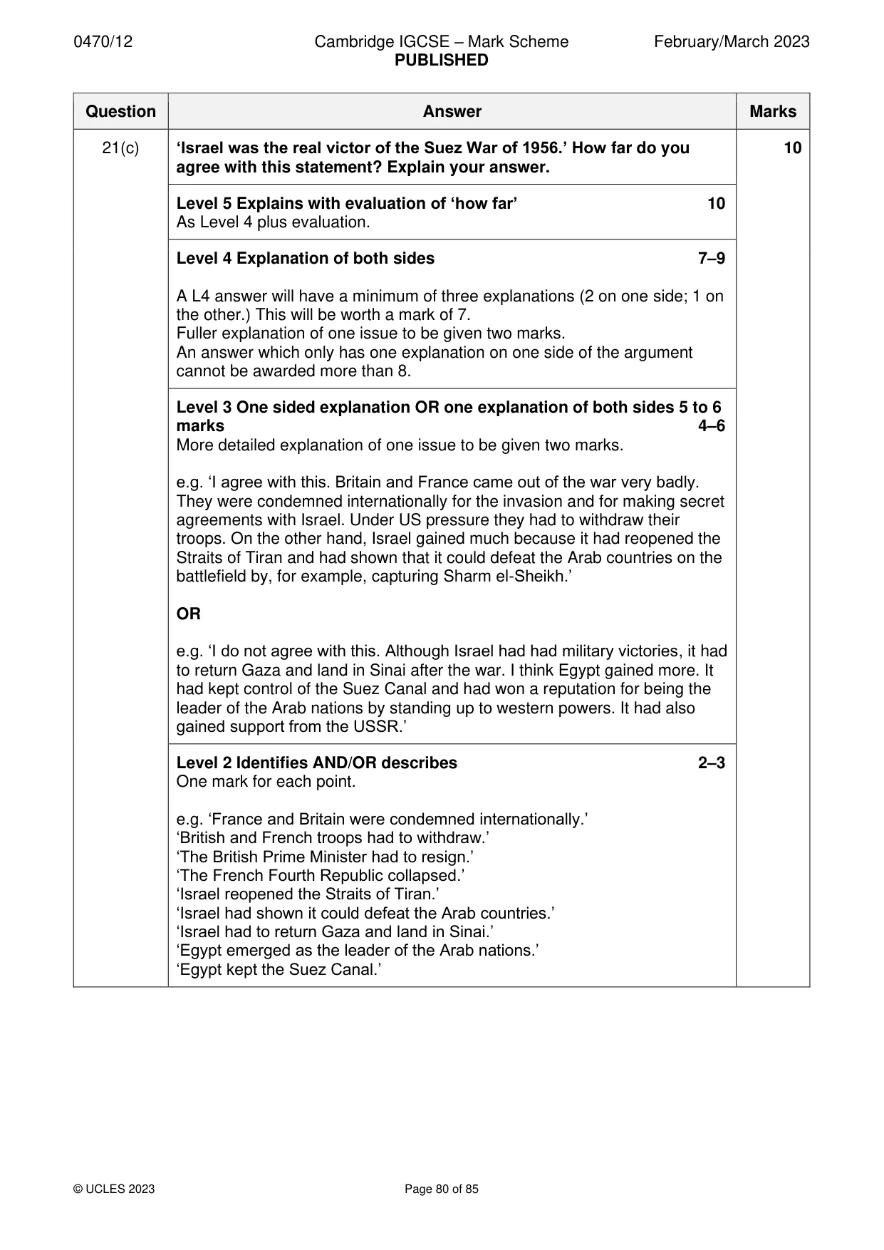 Mark scheme, page 80 of 85