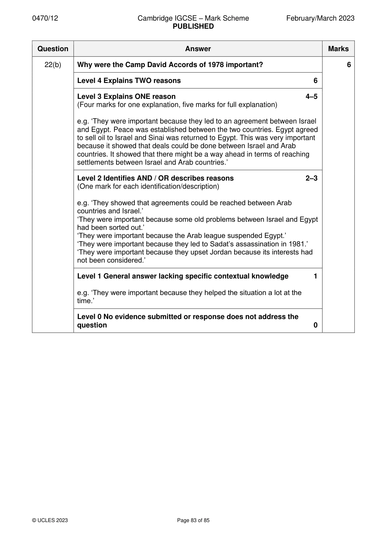 Mark scheme, page 83 of 85