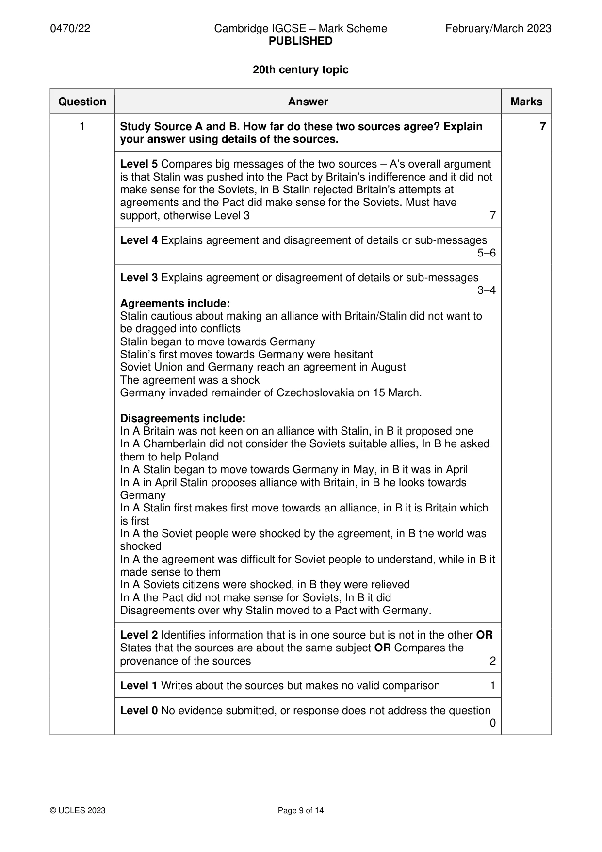 Mark scheme, page 9 of 14