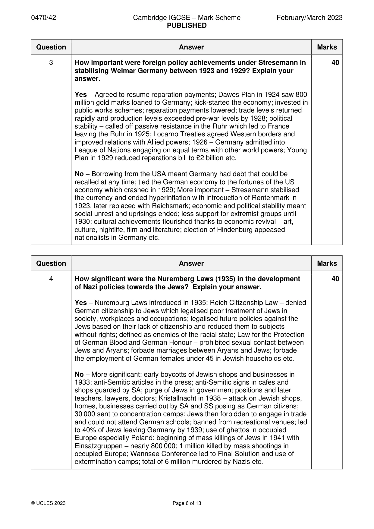 Mark scheme, page 6 of 13