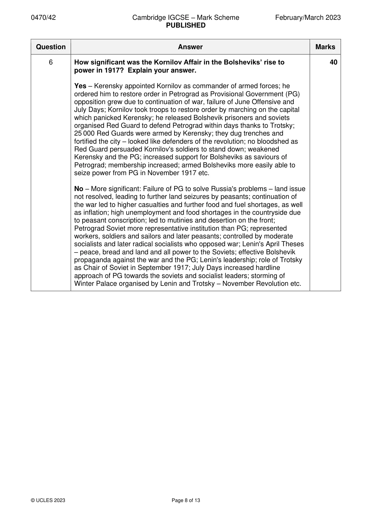 Mark scheme, page 8 of 13