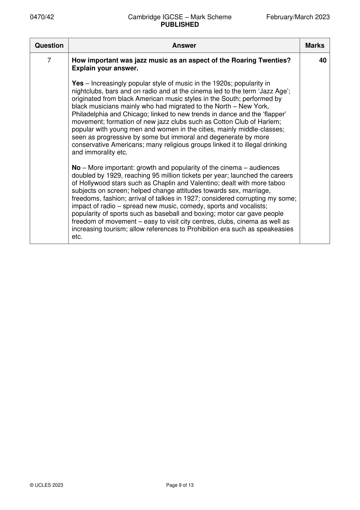 Mark scheme, page 9 of 13