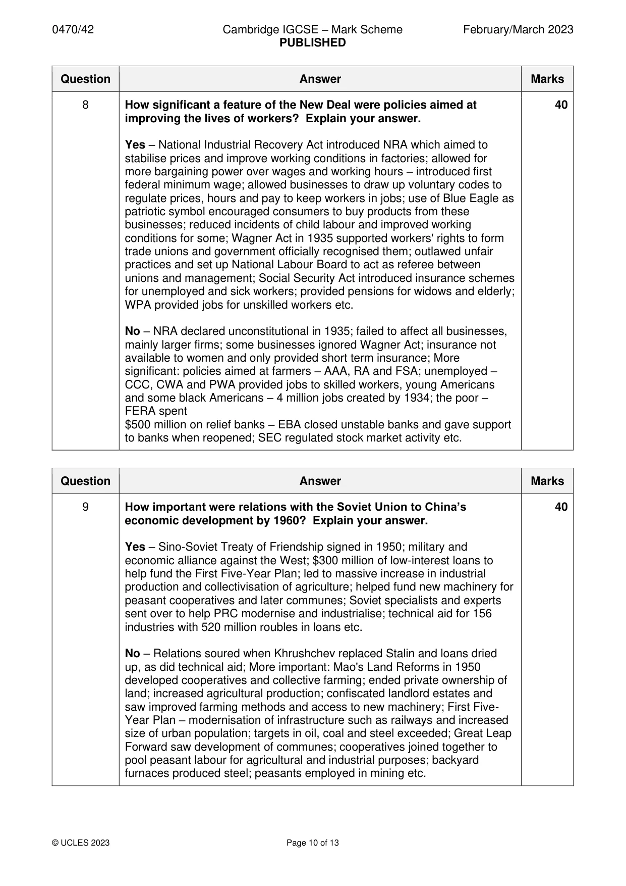 Mark scheme, page 10 of 13