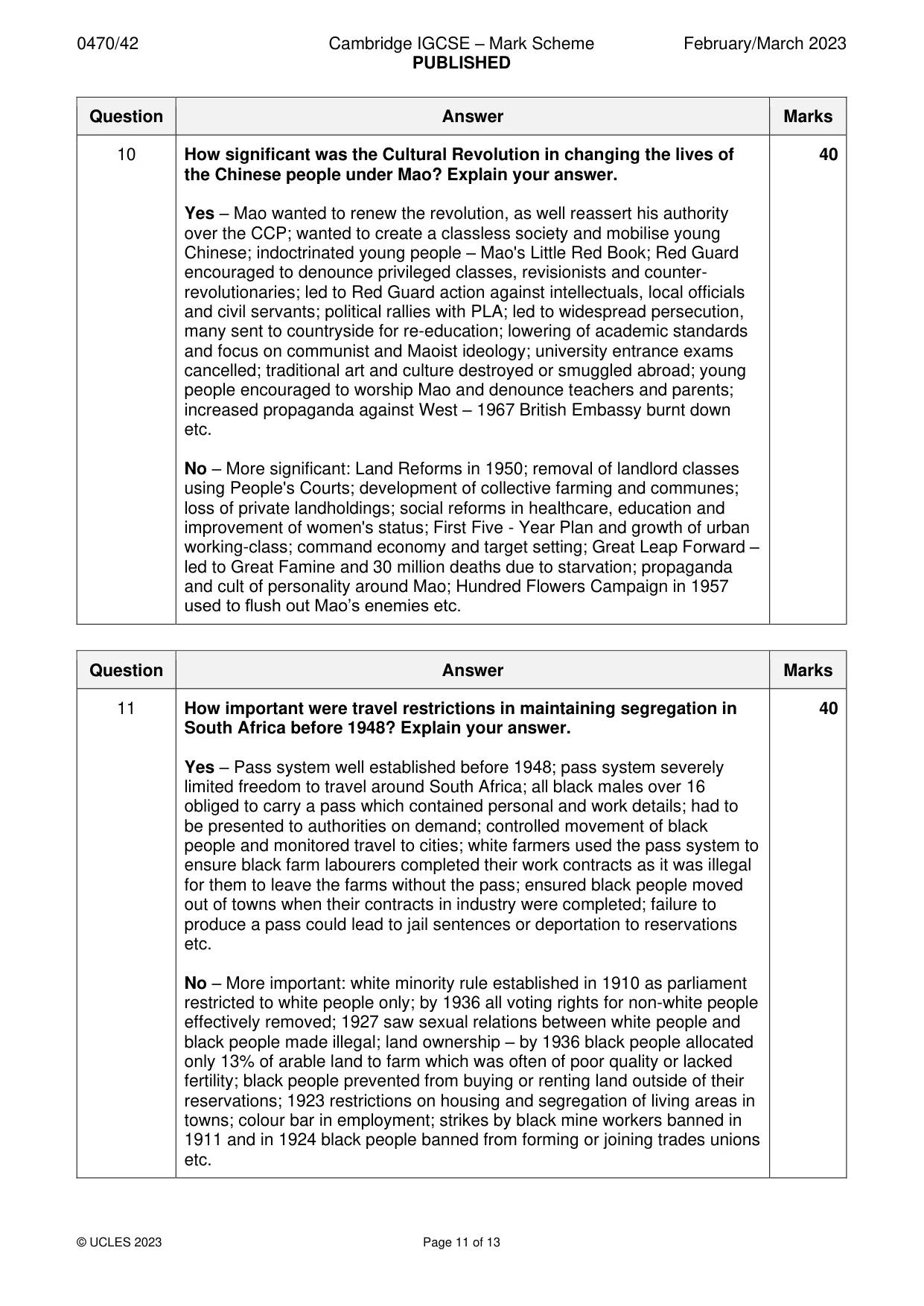 Mark scheme, page 11 of 13