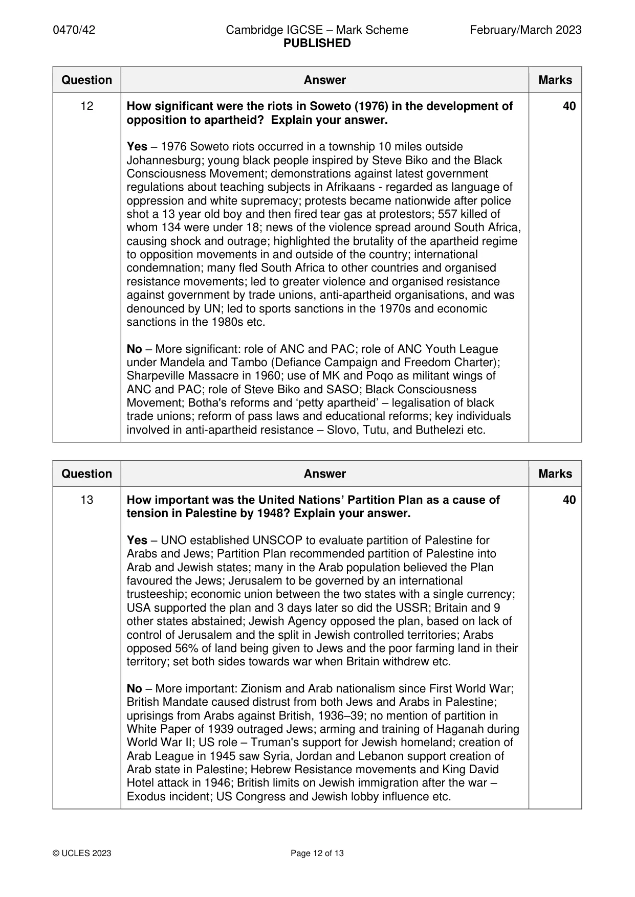 Mark scheme, page 12 of 13