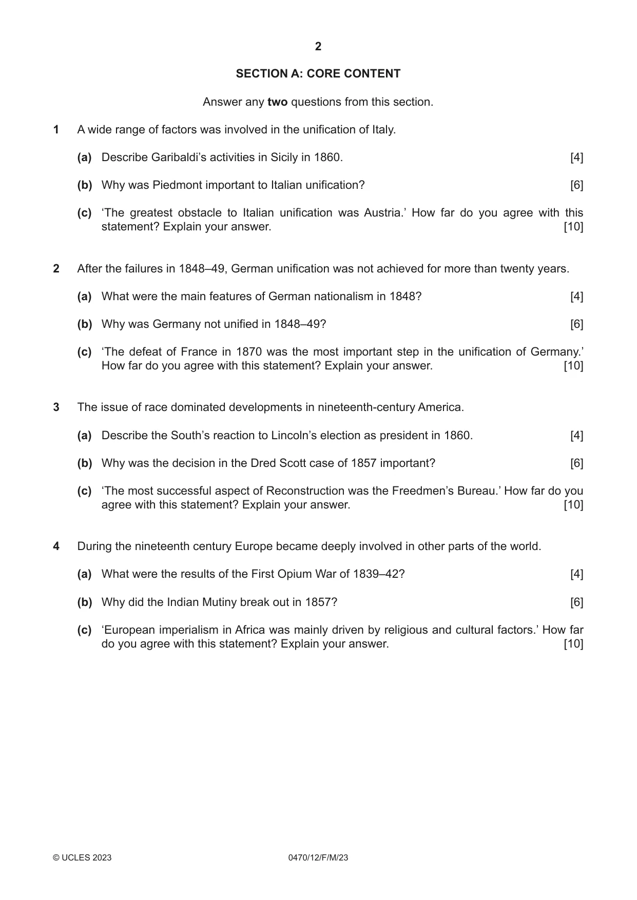 Cambridge IGCSE History 0470 2023 Feb/March Paper 1 · Variant 2 question paper, page 2 of 12