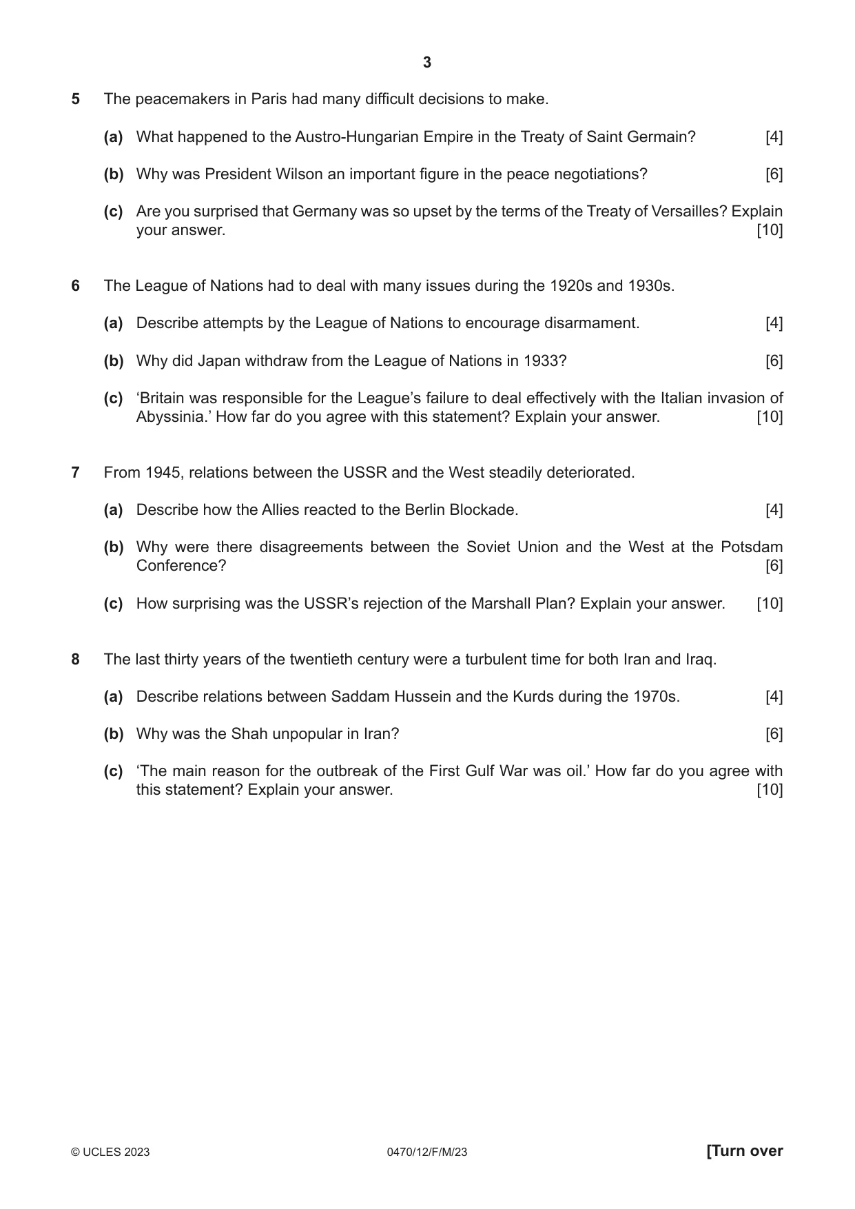 Cambridge IGCSE History 0470 2023 Feb/March Paper 1 · Variant 2 question paper, page 3 of 12