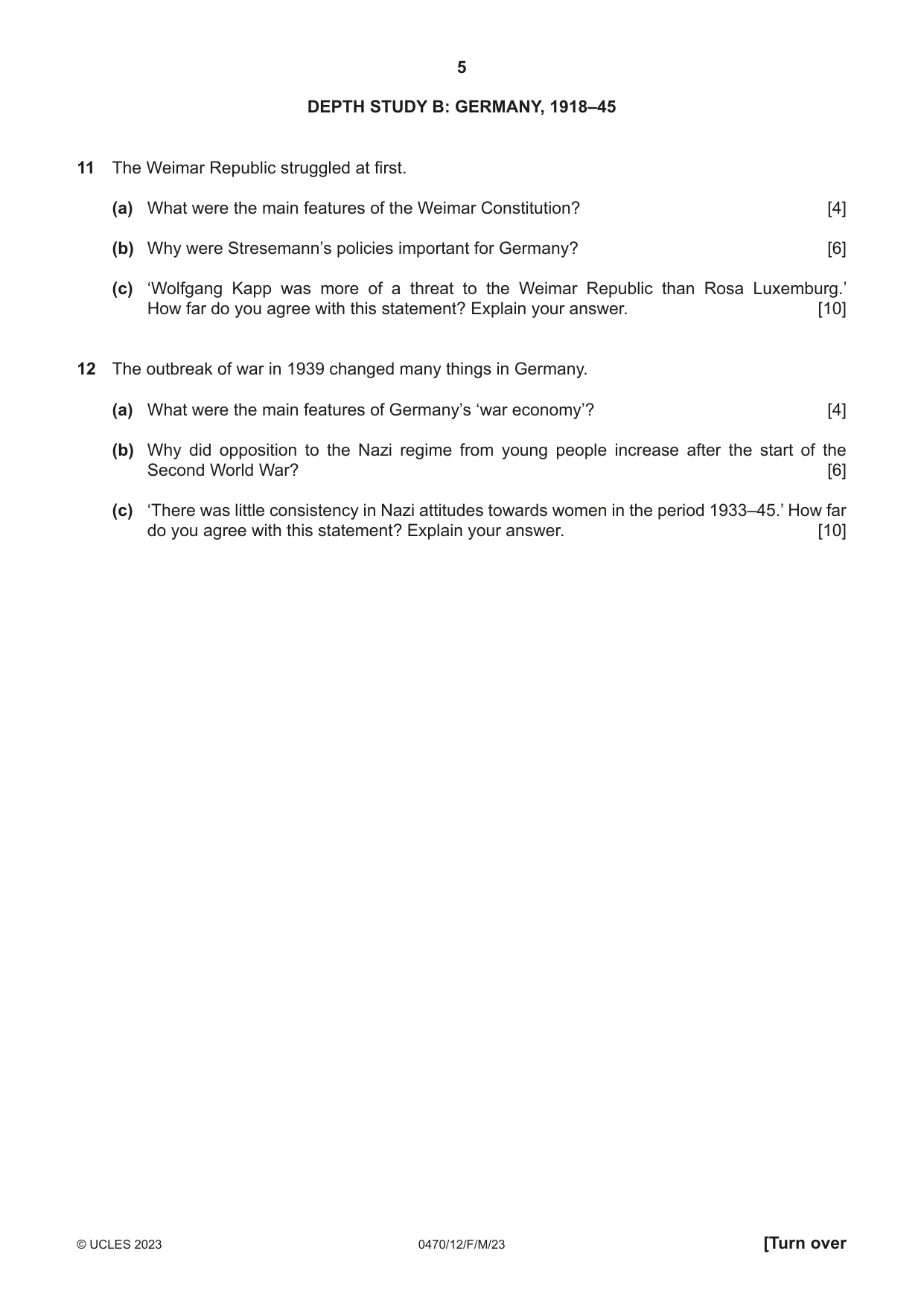 Cambridge IGCSE History 0470 2023 Feb/March Paper 1 · Variant 2 question paper, page 5 of 12