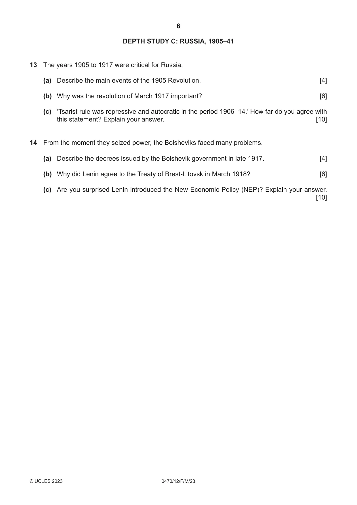 Cambridge IGCSE History 0470 2023 Feb/March Paper 1 · Variant 2 question paper, page 6 of 12