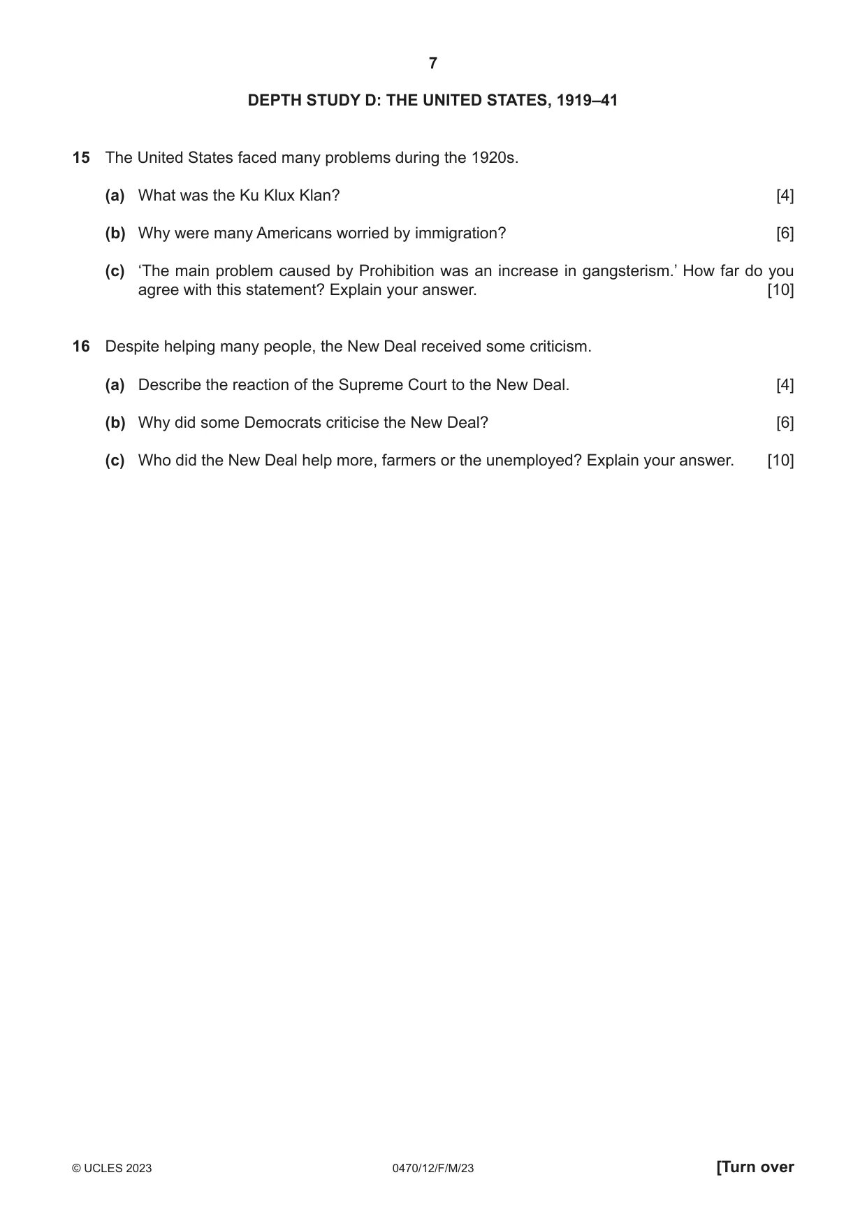 Cambridge IGCSE History 0470 2023 Feb/March Paper 1 · Variant 2 question paper, page 7 of 12