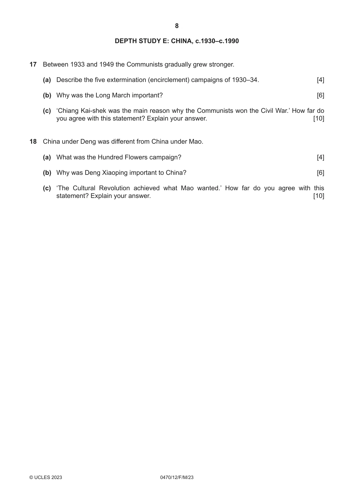 Cambridge IGCSE History 0470 2023 Feb/March Paper 1 · Variant 2 question paper, page 8 of 12