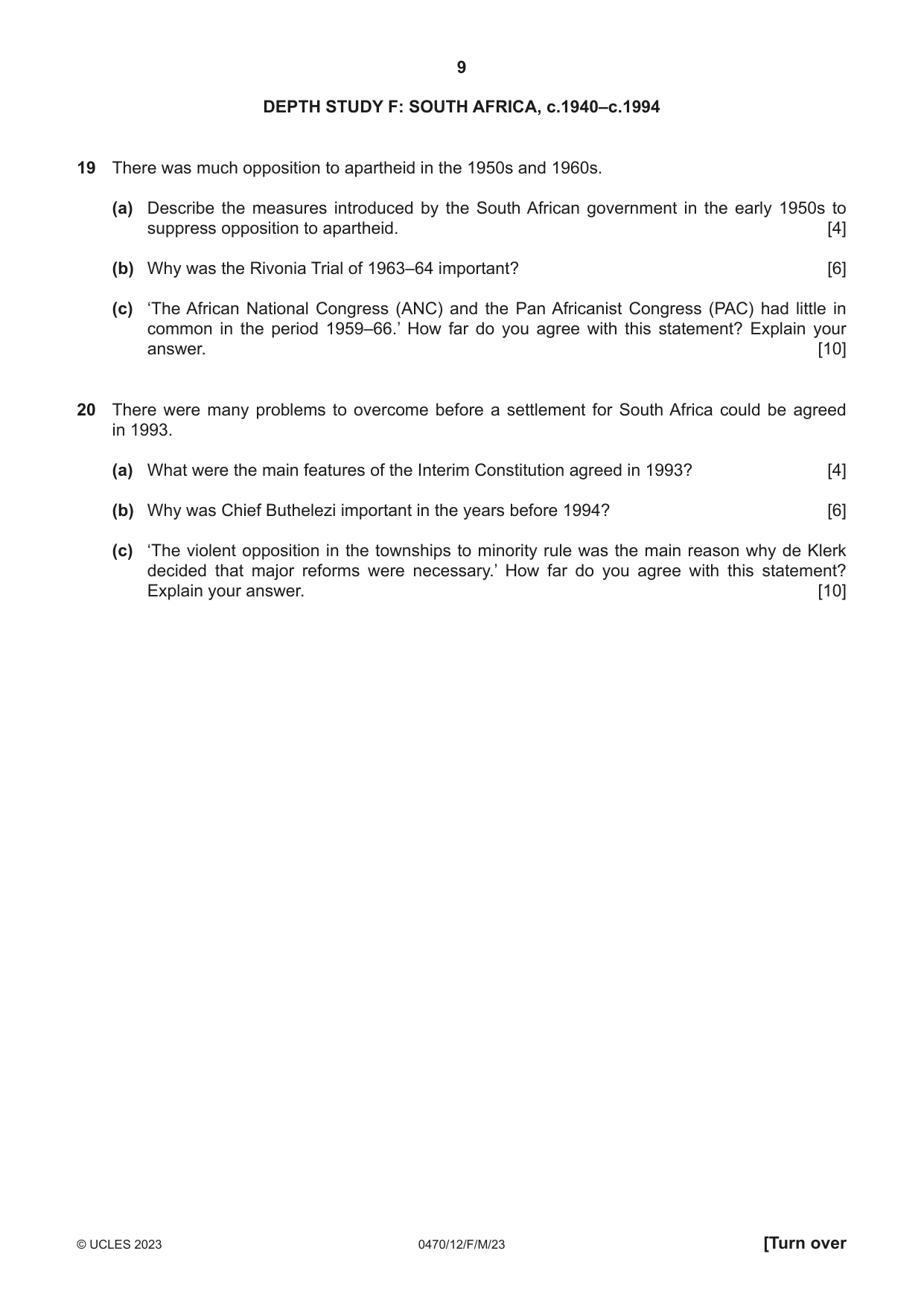 Cambridge IGCSE History 0470 2023 Feb/March Paper 1 · Variant 2 question paper, page 9 of 12