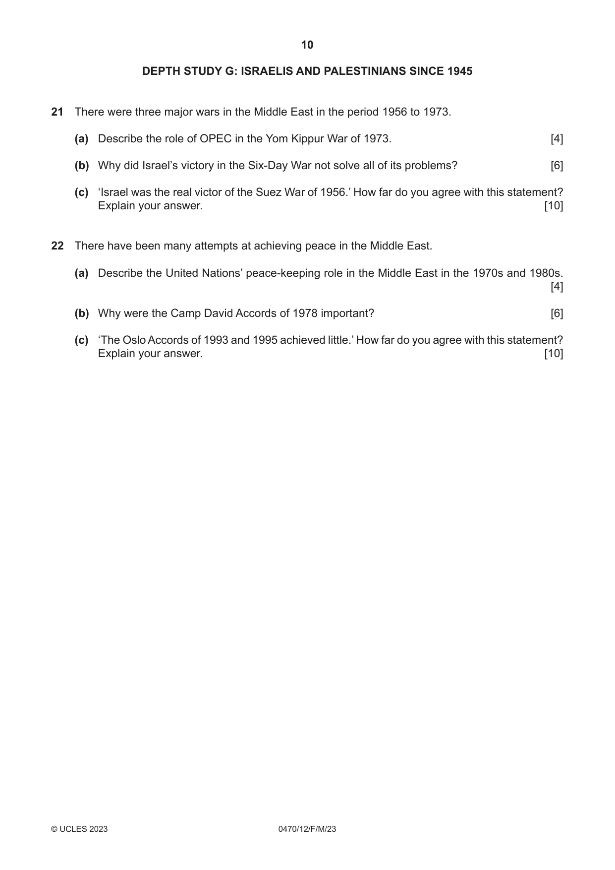 Cambridge IGCSE History 0470 2023 Feb/March Paper 1 · Variant 2 question paper, page 10 of 12