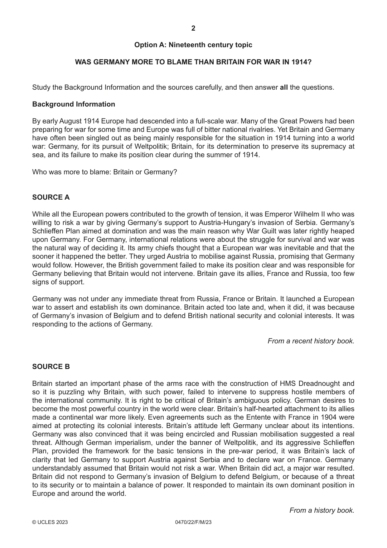 Cambridge IGCSE History 0470 2023 Feb/March Paper 2 · Variant 2 question paper, page 2 of 16