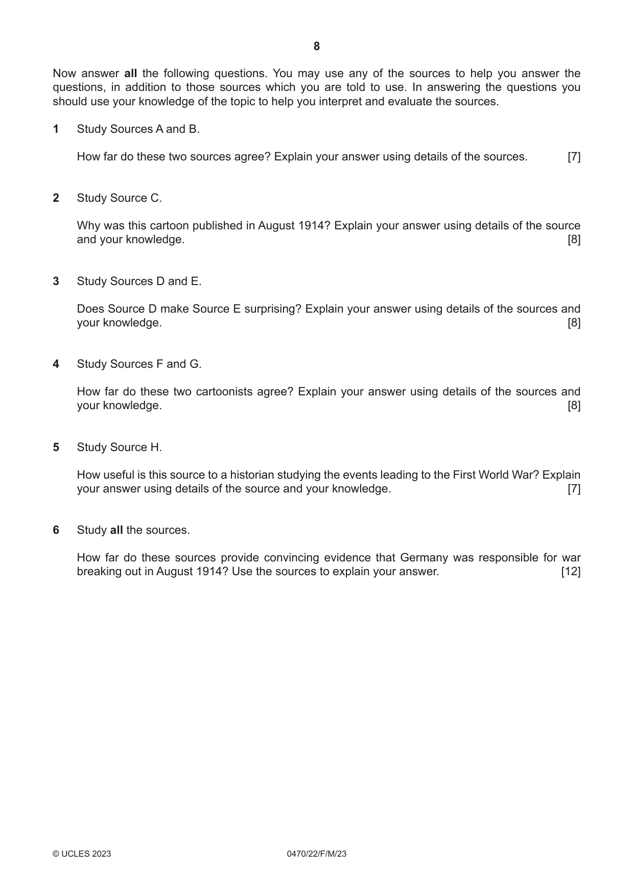 Cambridge IGCSE History 0470 2023 Feb/March Paper 2 · Variant 2 question paper, page 8 of 16