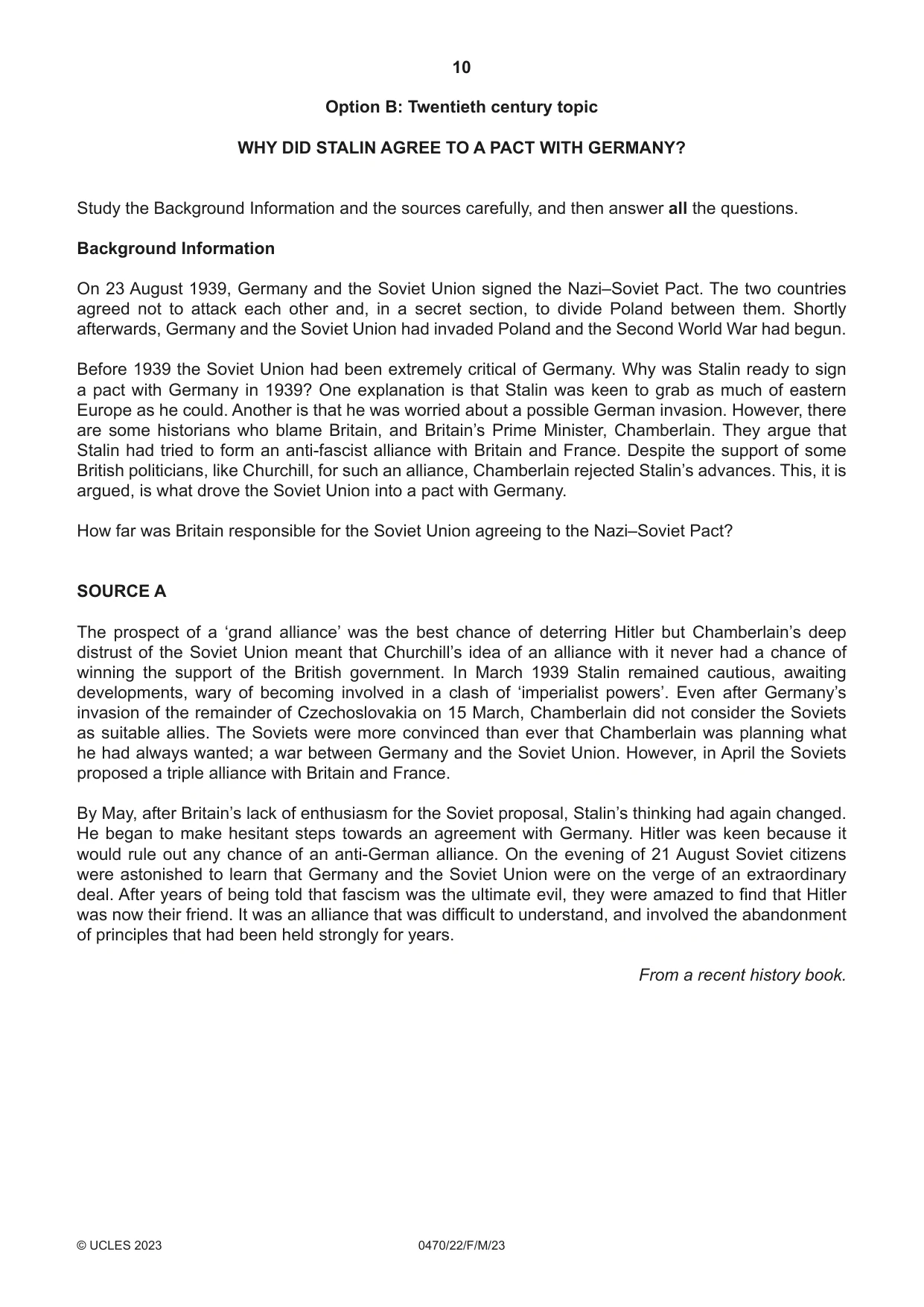 Cambridge IGCSE History 0470 2023 Feb/March Paper 2 · Variant 2 question paper, page 10 of 16