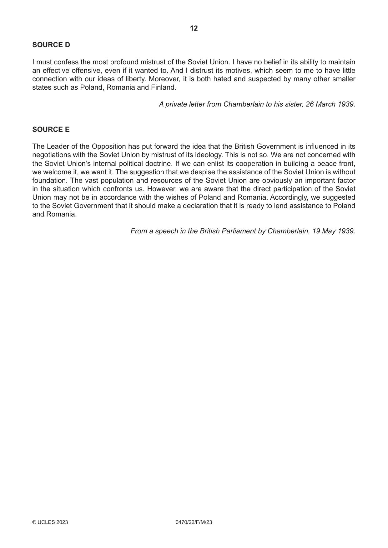 Cambridge IGCSE History 0470 2023 Feb/March Paper 2 · Variant 2 question paper, page 12 of 16