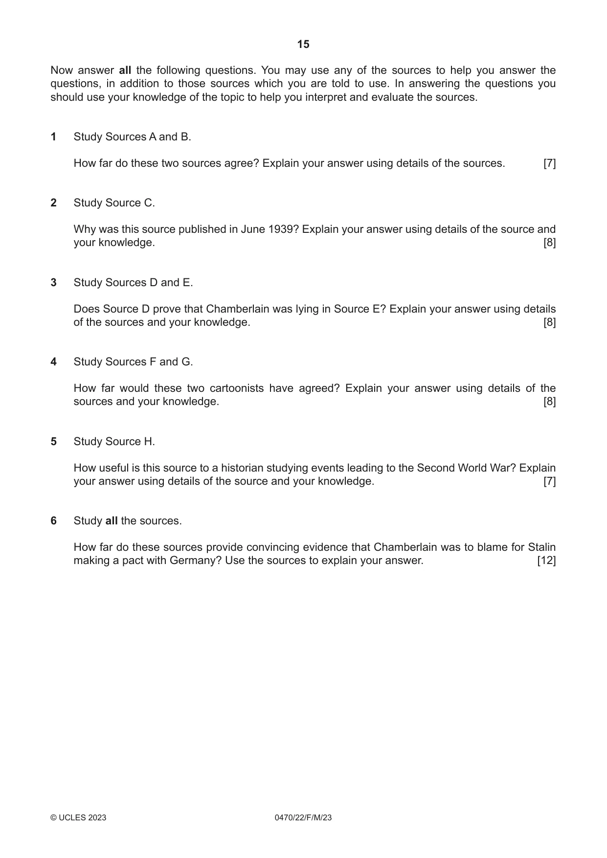 Cambridge IGCSE History 0470 2023 Feb/March Paper 2 · Variant 2 question paper, page 15 of 16
