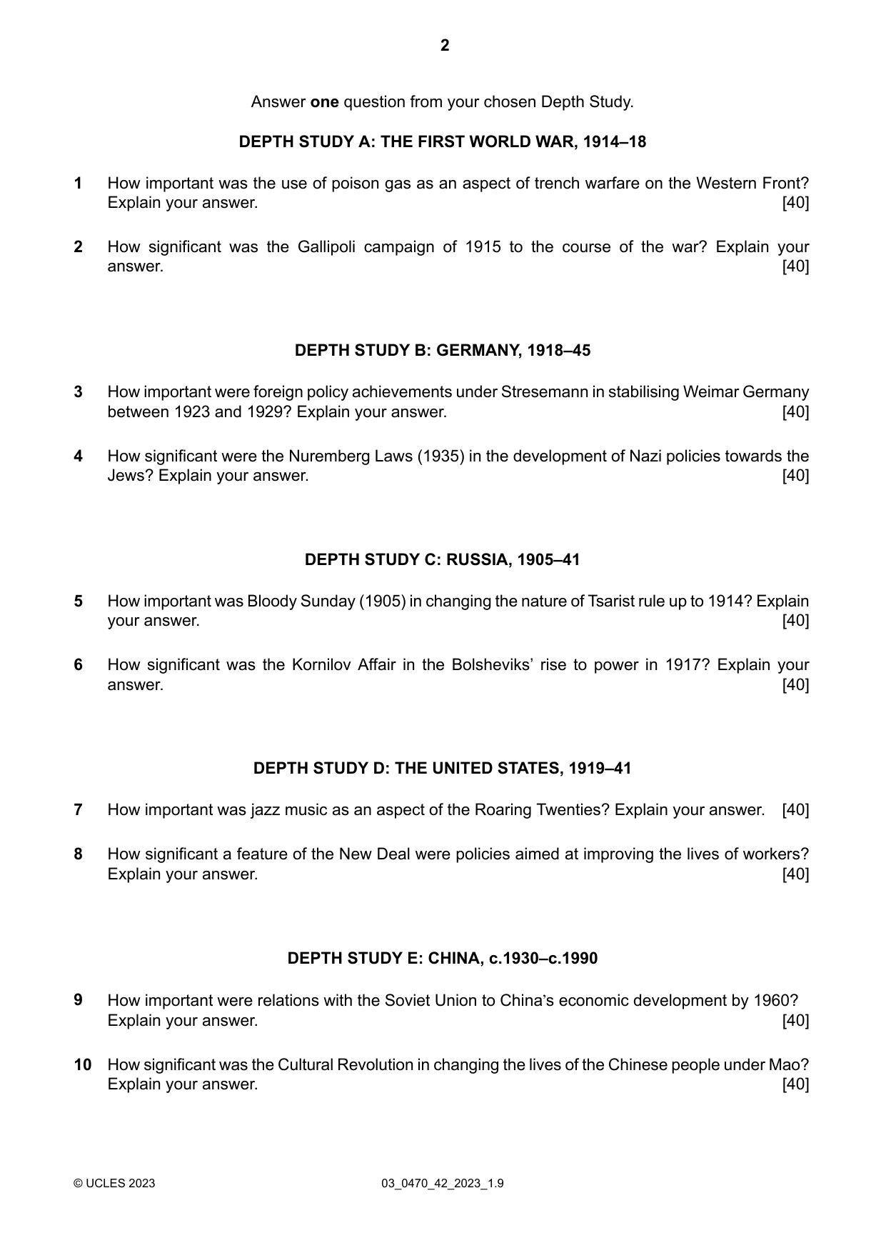 Cambridge IGCSE History 0470 2023 Feb/March Paper 4 · Variant 2 question paper, page 2 of 4