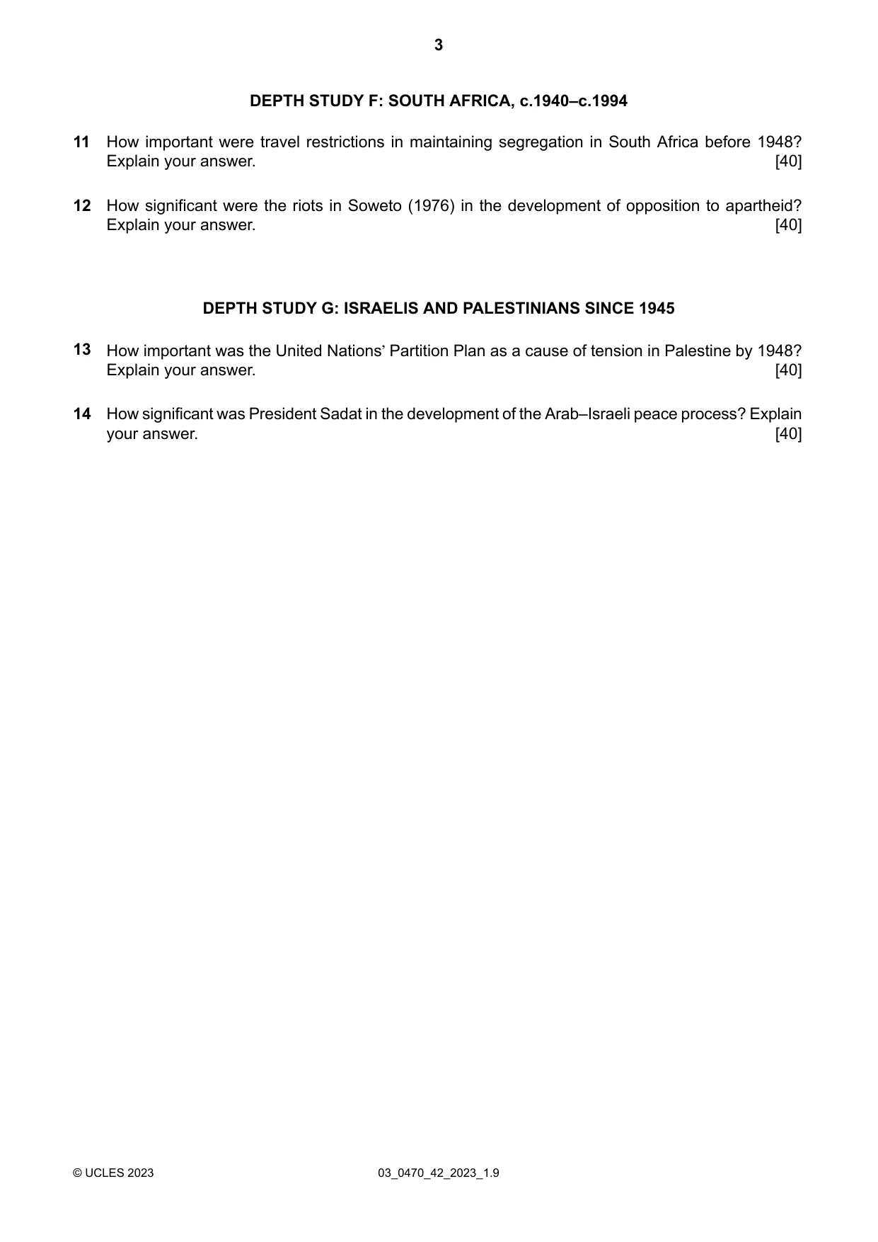 Cambridge IGCSE History 0470 2023 Feb/March Paper 4 · Variant 2 question paper, page 3 of 4