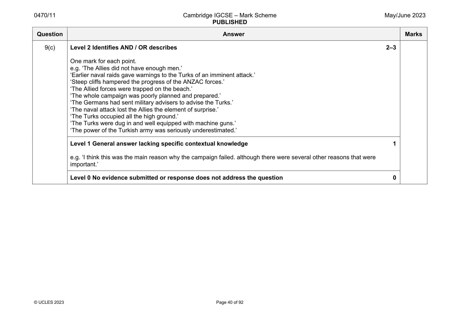 Mark scheme, page 40 of 92