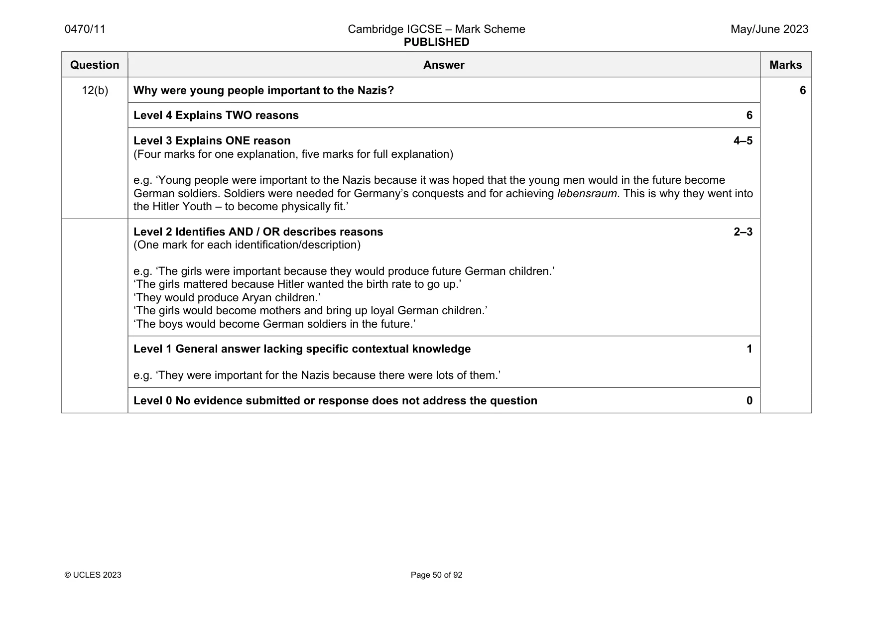Mark scheme, page 50 of 92