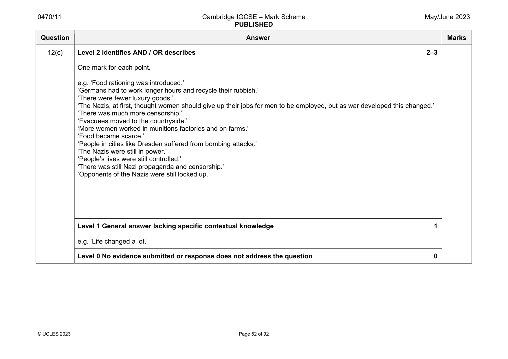 Mark scheme, page 52 of 92