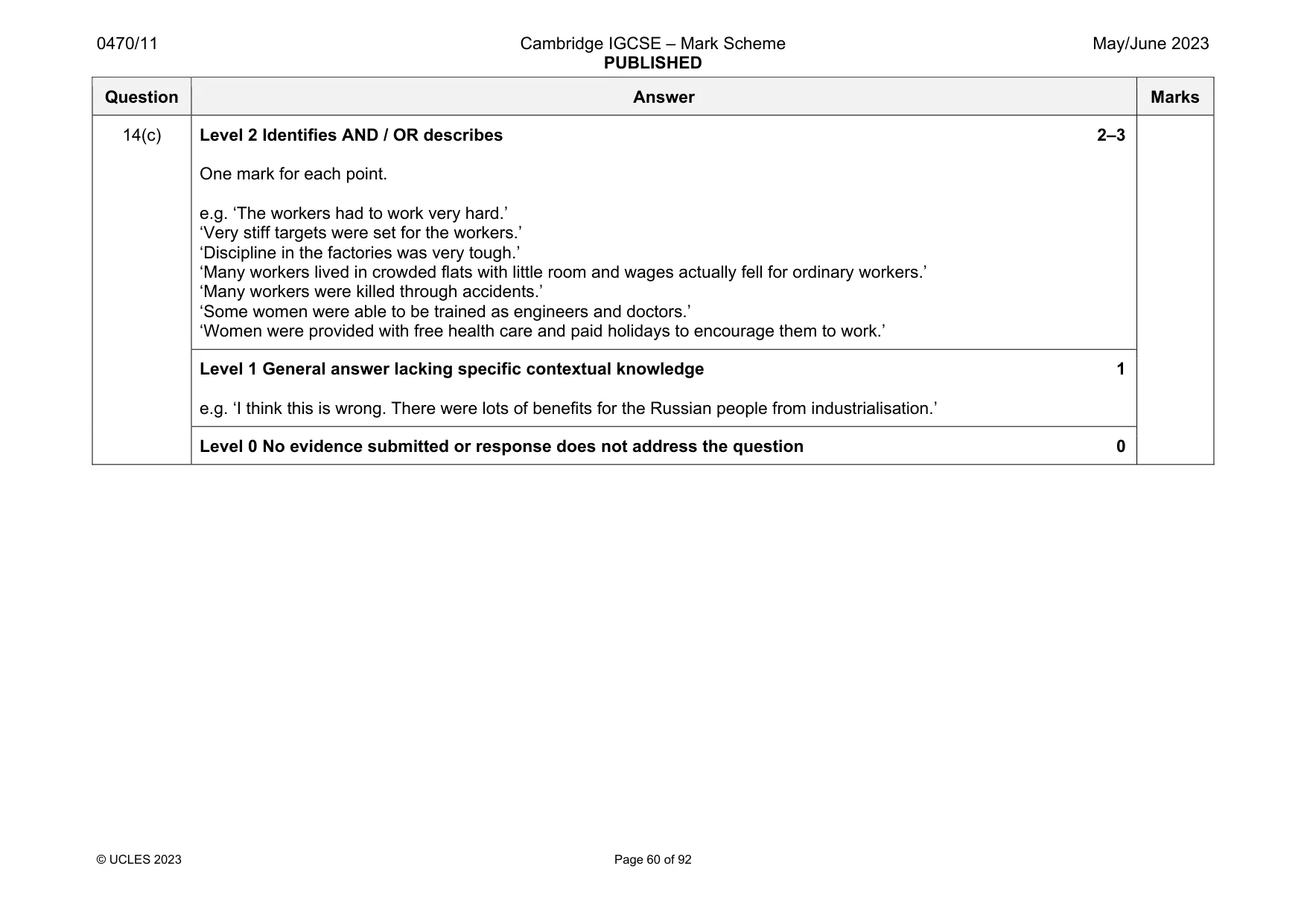 Mark scheme, page 60 of 92