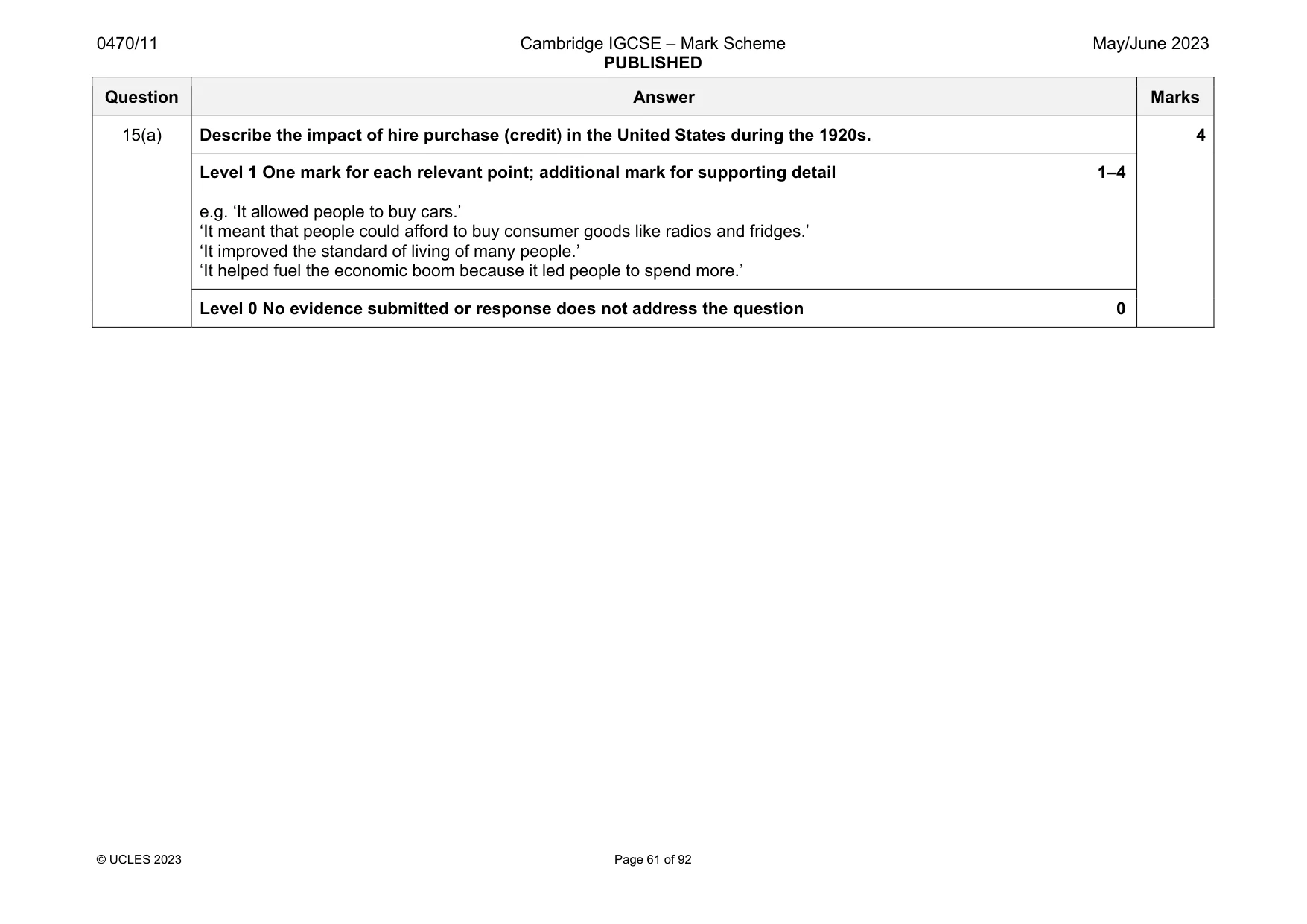 Mark scheme, page 61 of 92