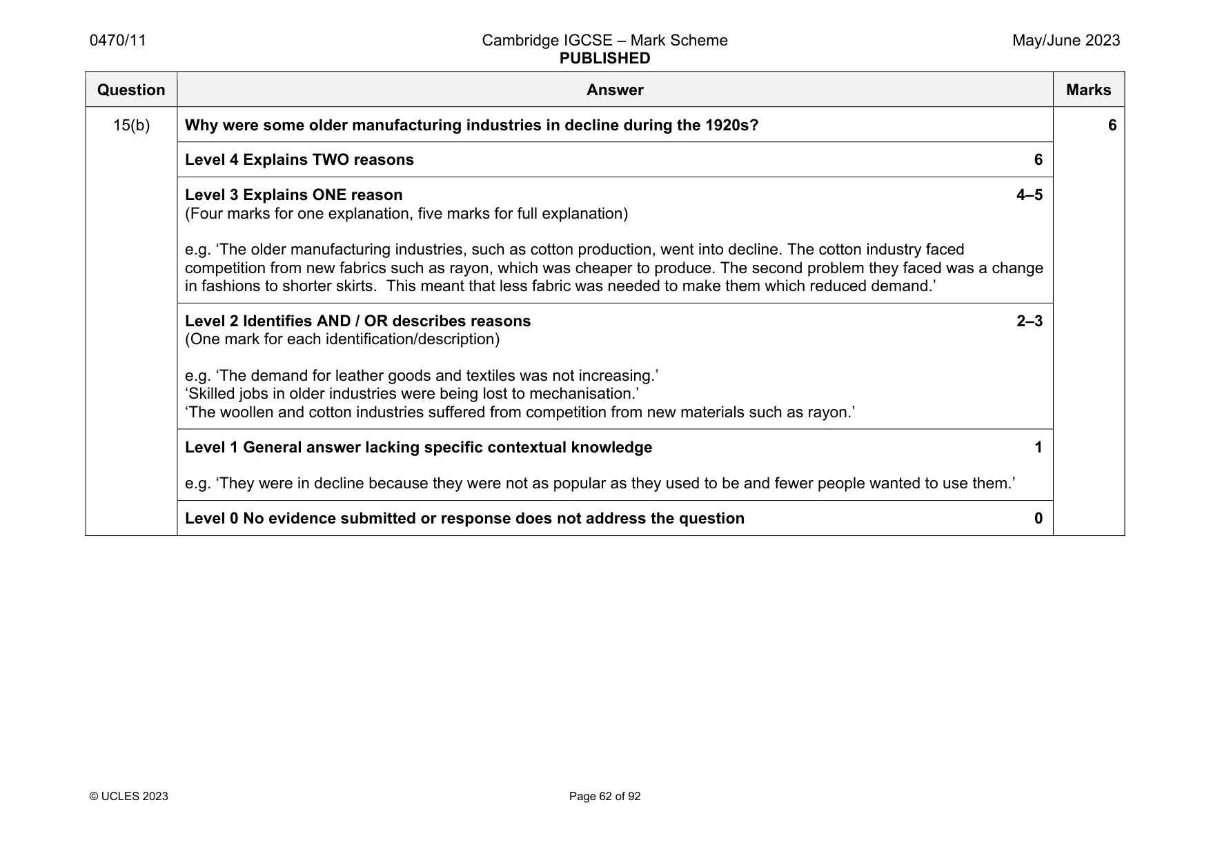 Mark scheme, page 62 of 92