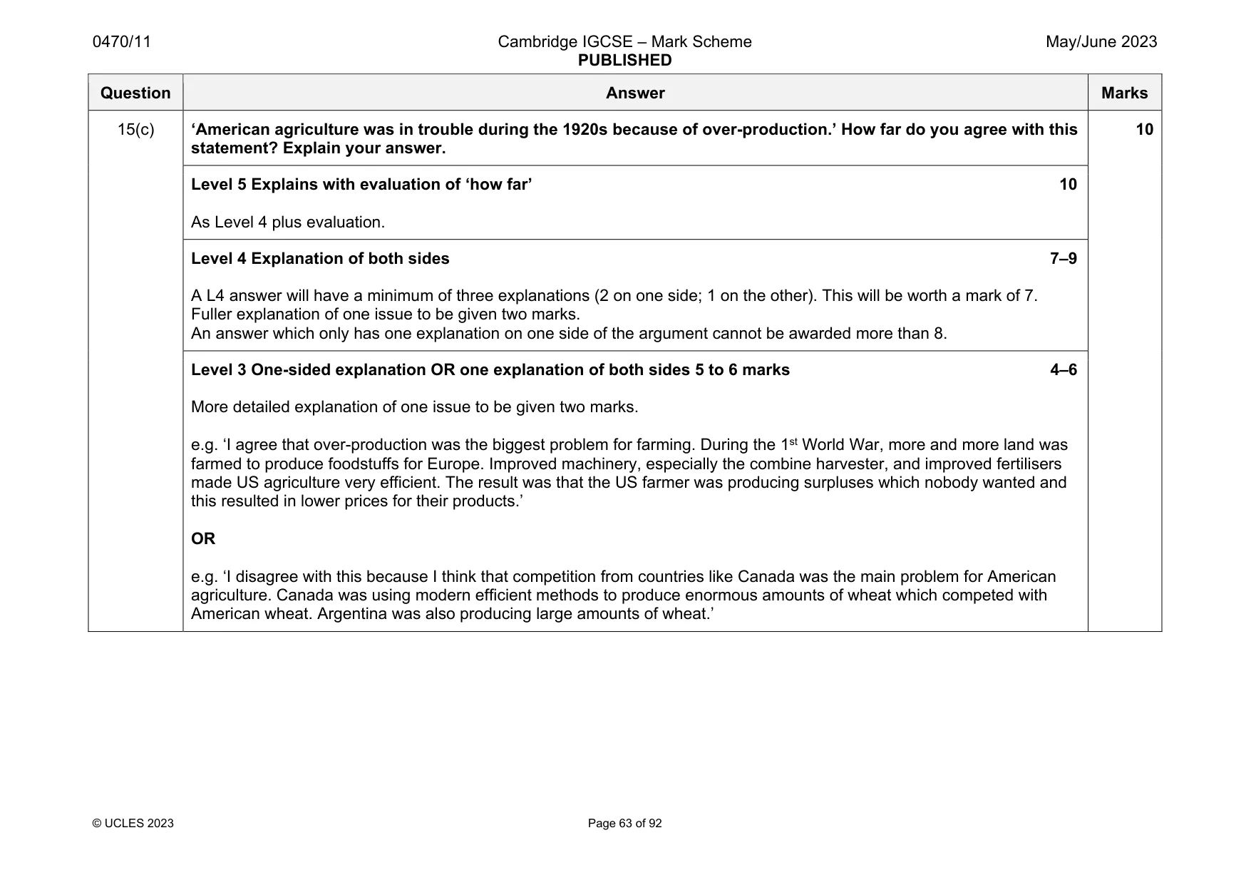 Mark scheme, page 63 of 92