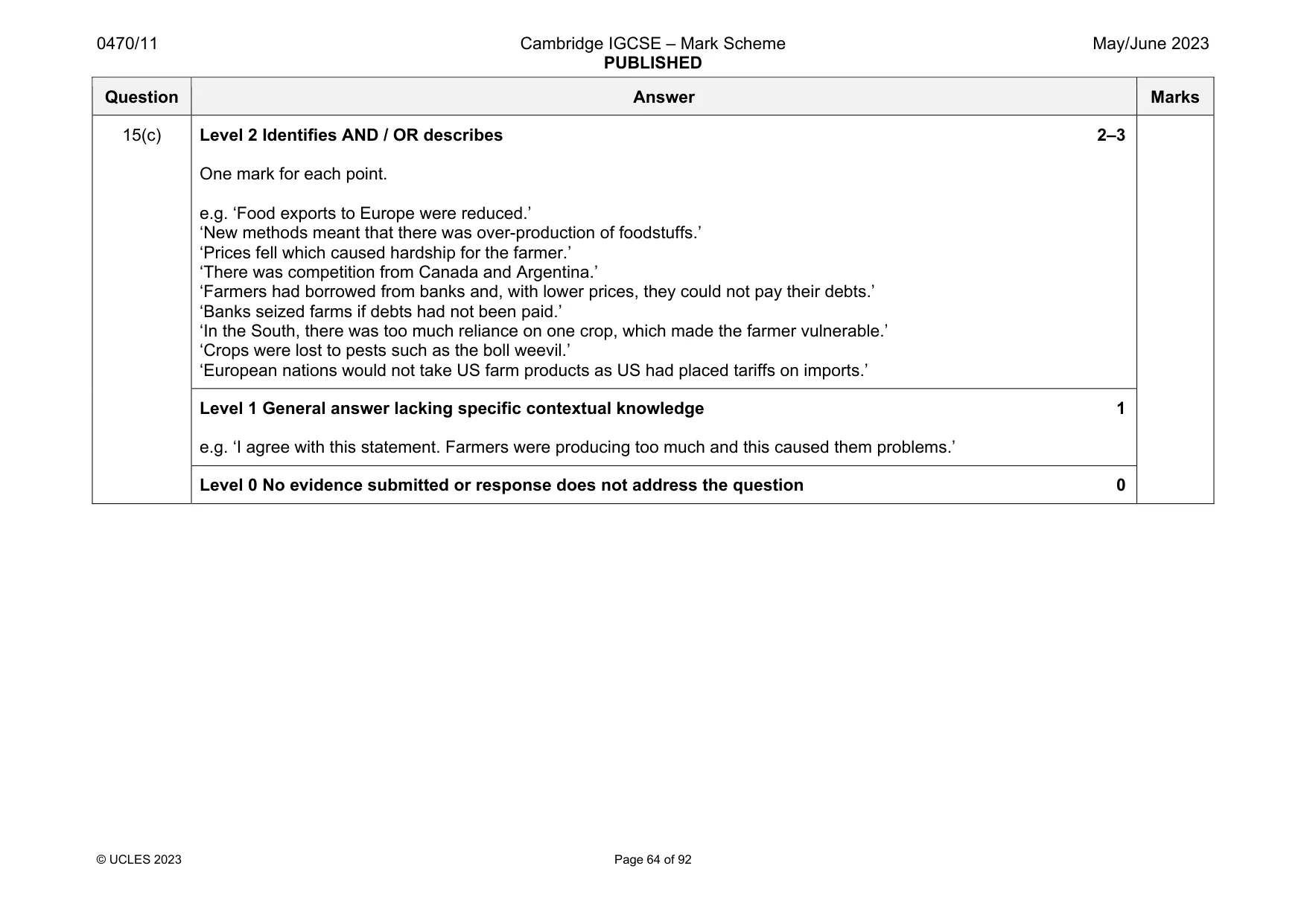 Mark scheme, page 64 of 92