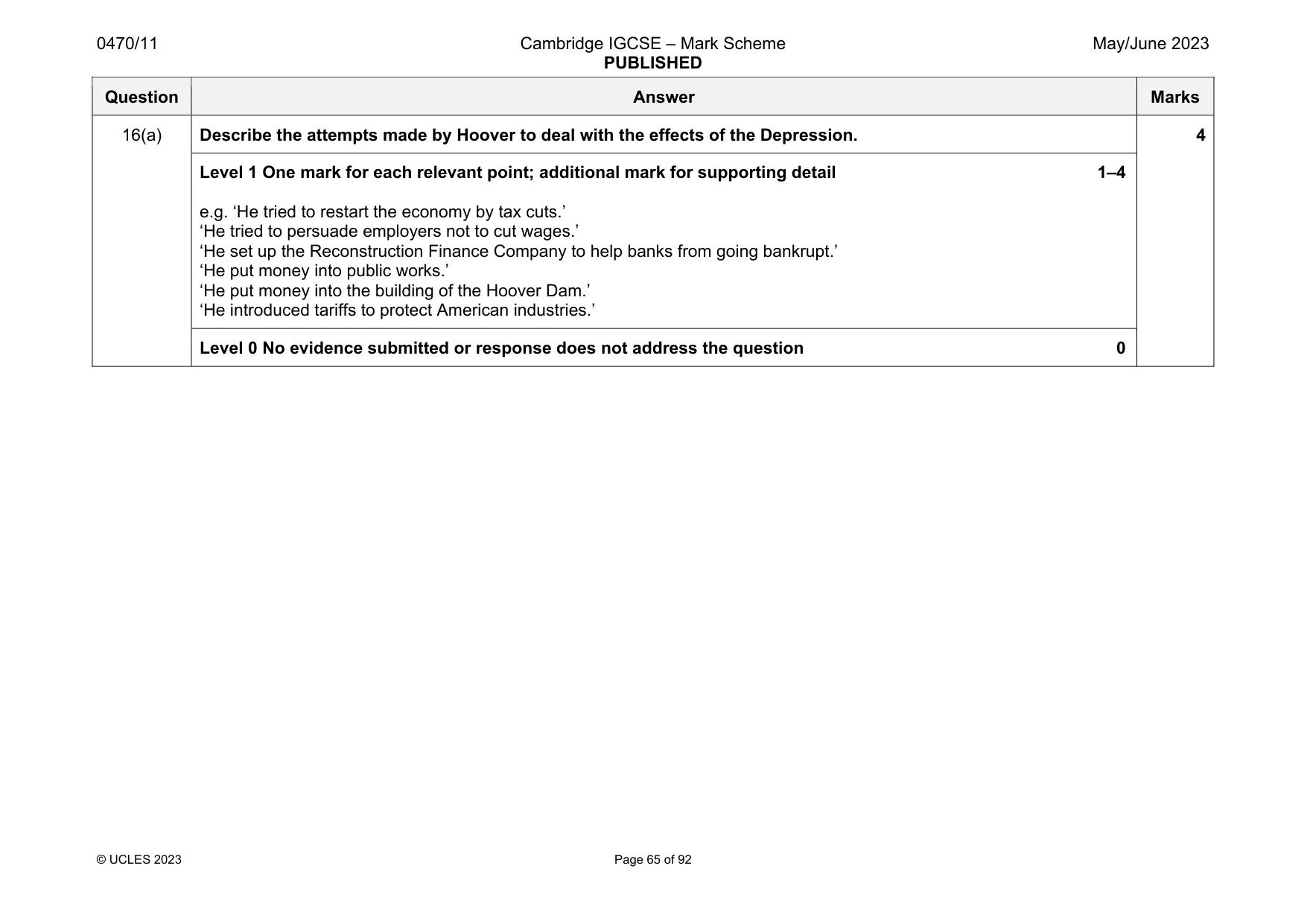 Mark scheme, page 65 of 92