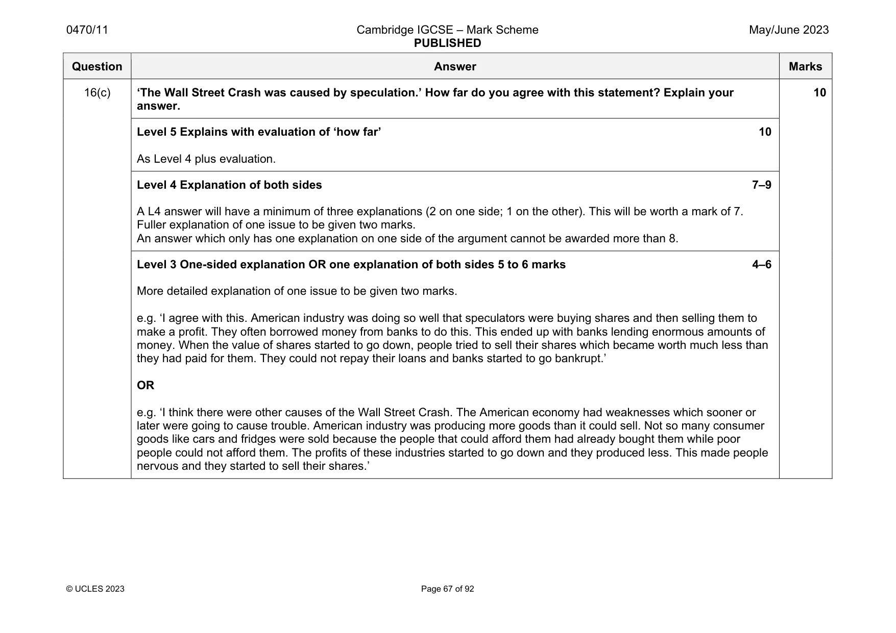 Mark scheme, page 67 of 92