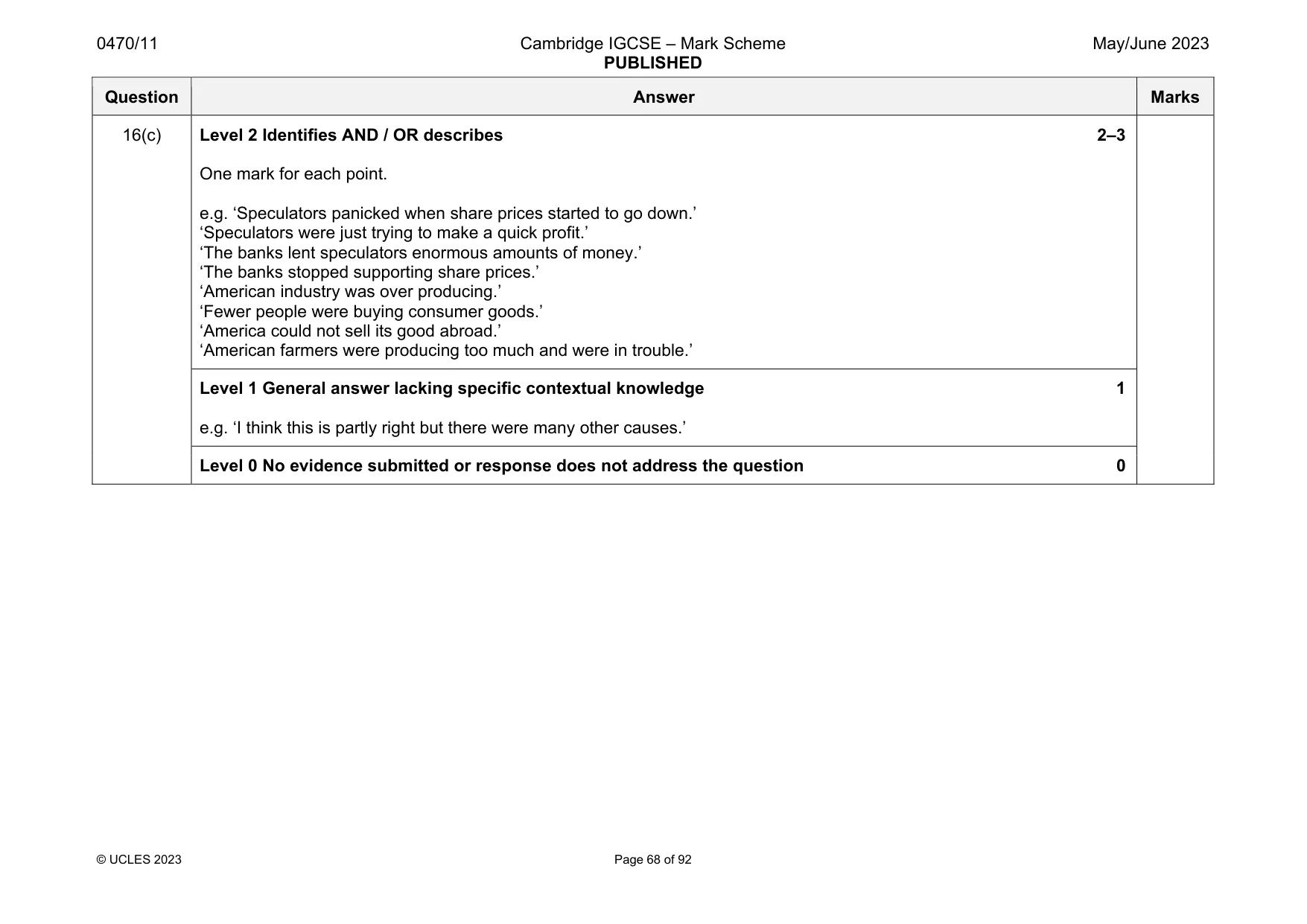 Mark scheme, page 68 of 92