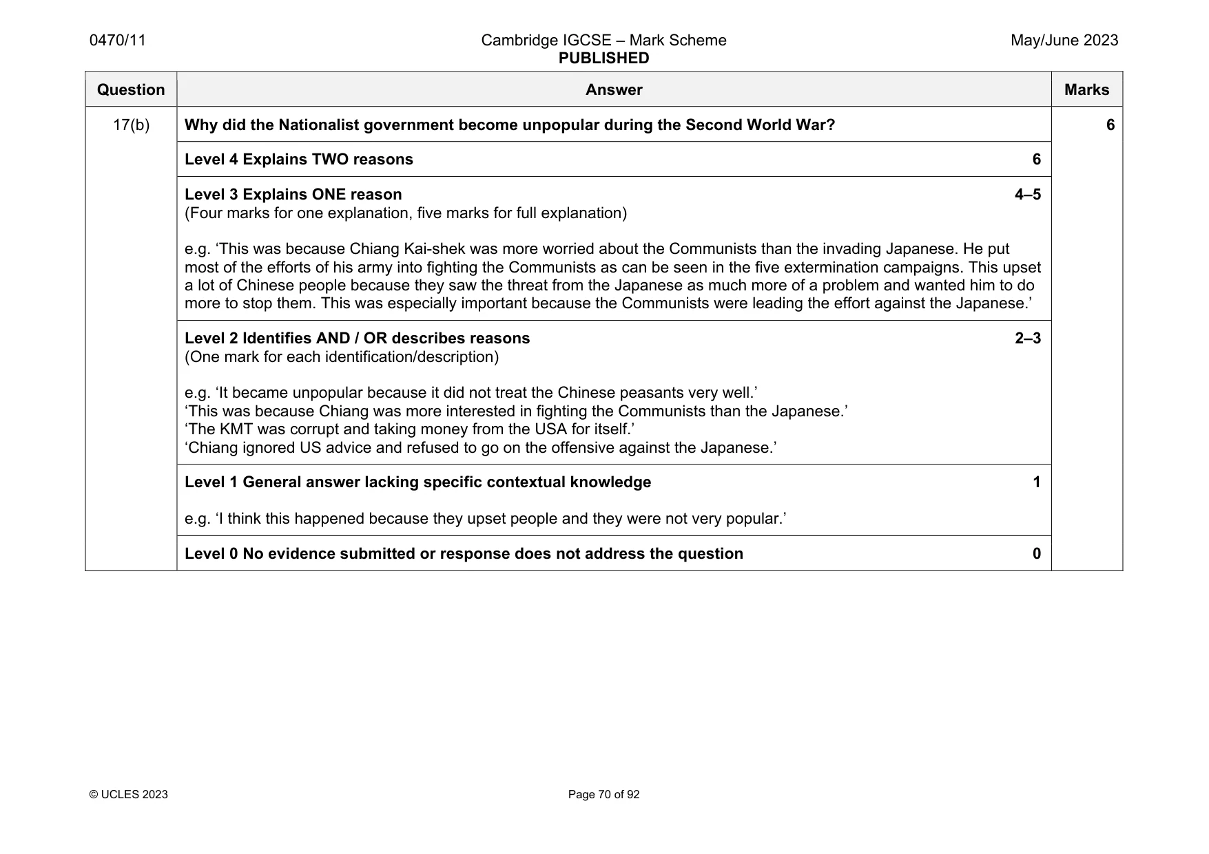 Mark scheme, page 70 of 92