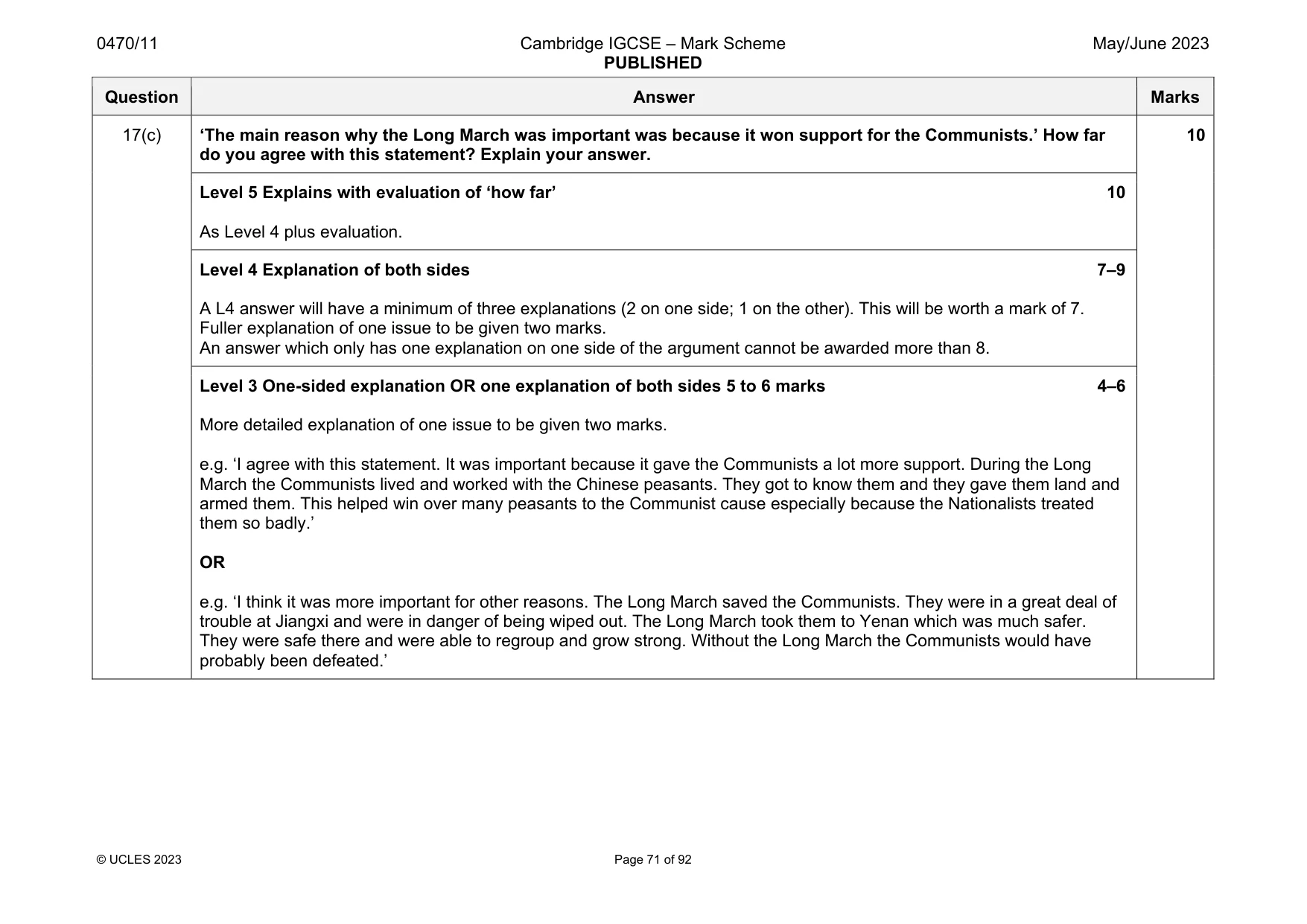 Mark scheme, page 71 of 92