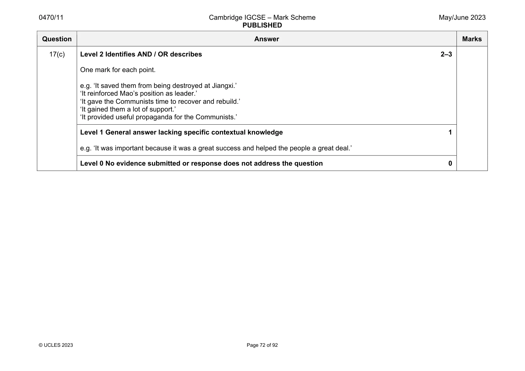Mark scheme, page 72 of 92