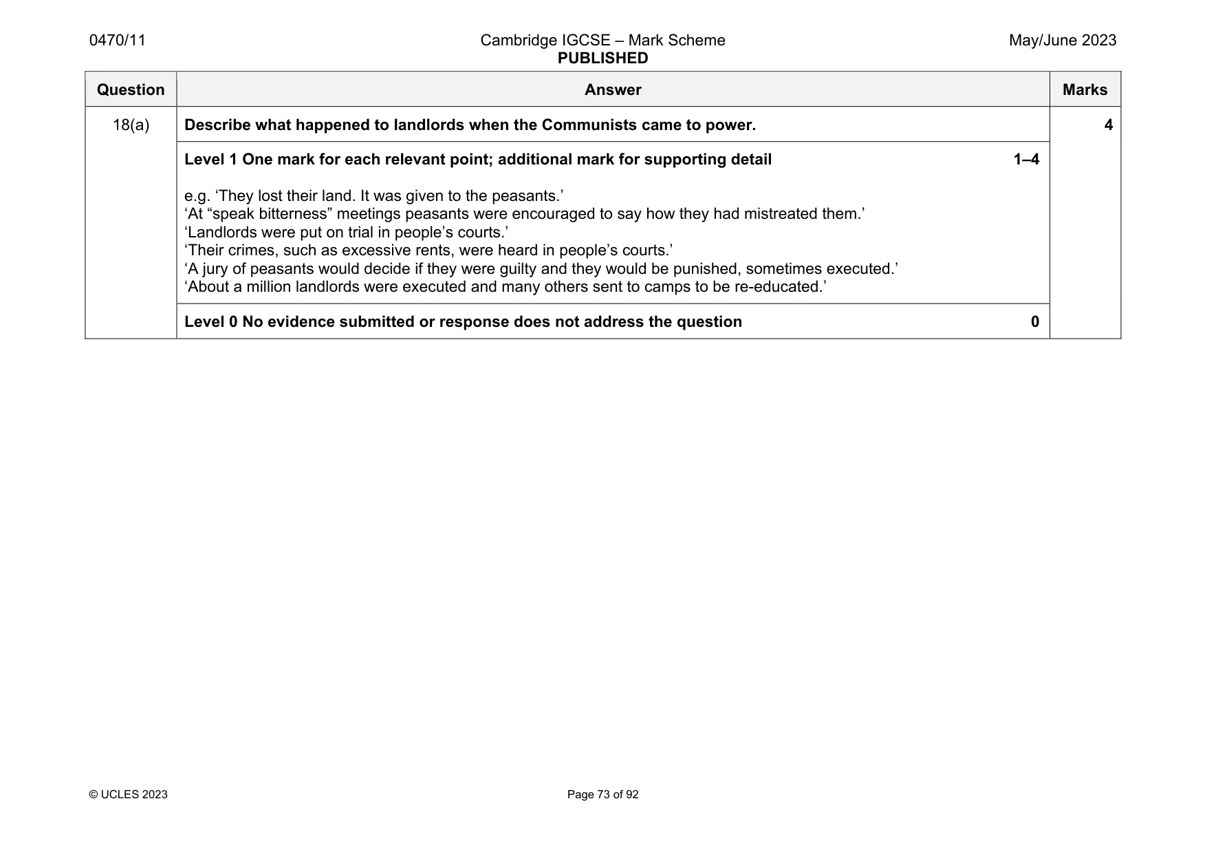 Mark scheme, page 73 of 92