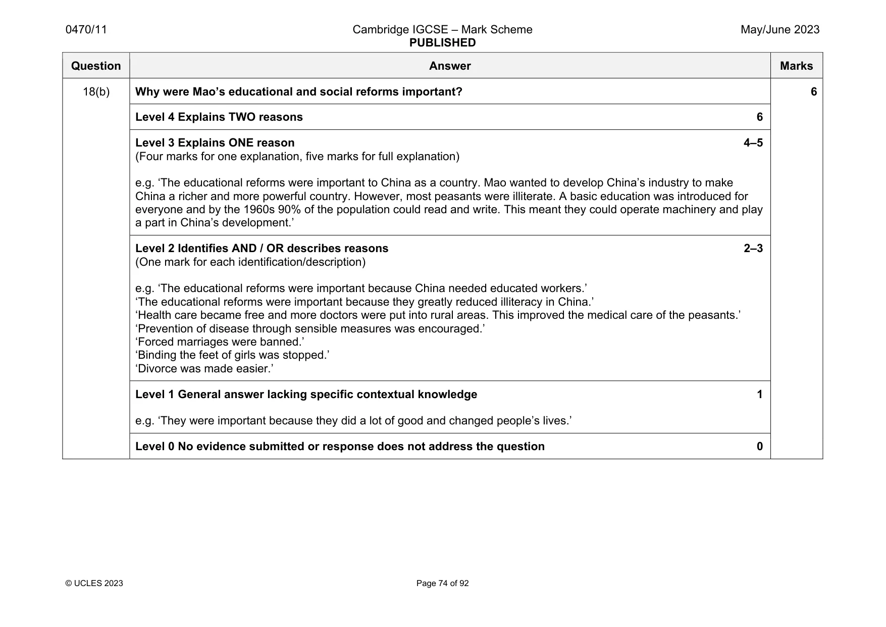 Mark scheme, page 74 of 92