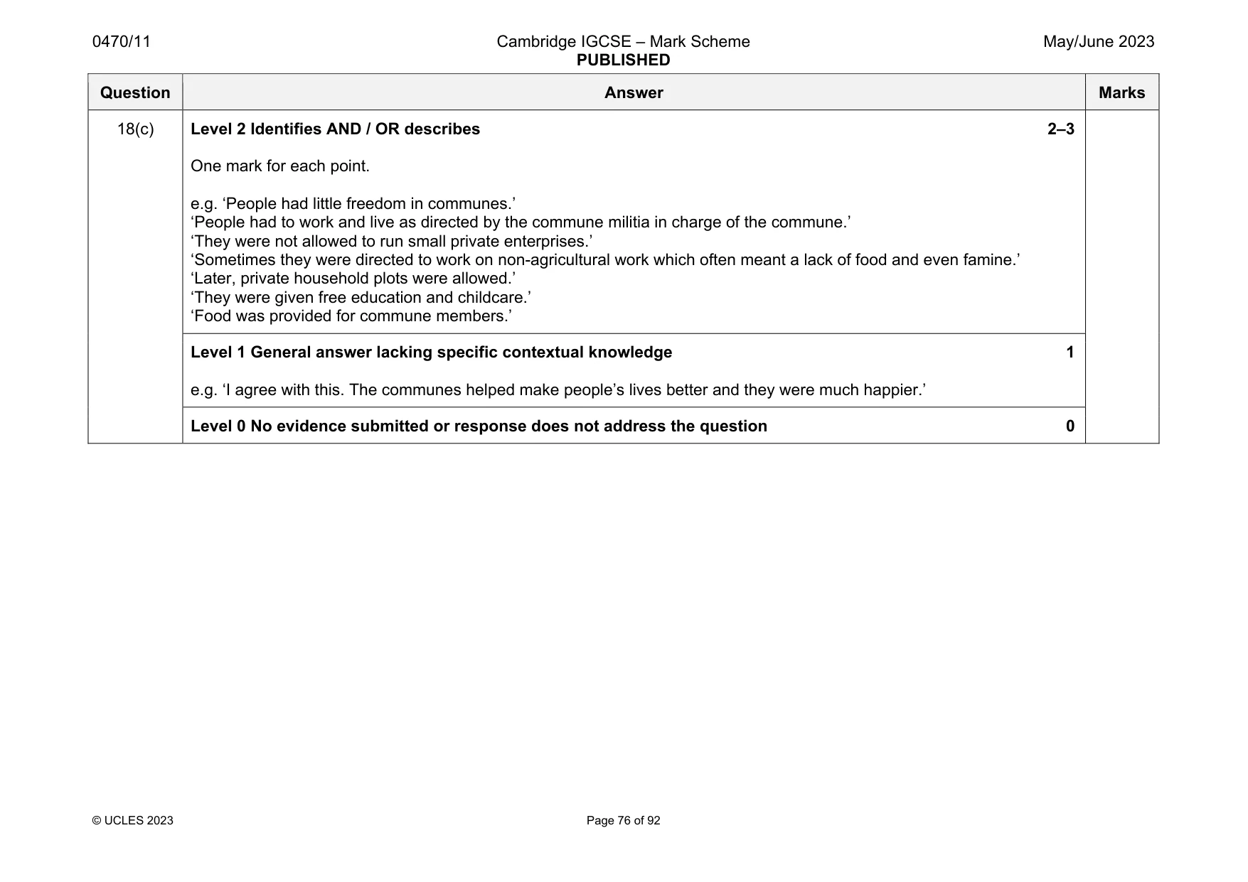 Mark scheme, page 76 of 92