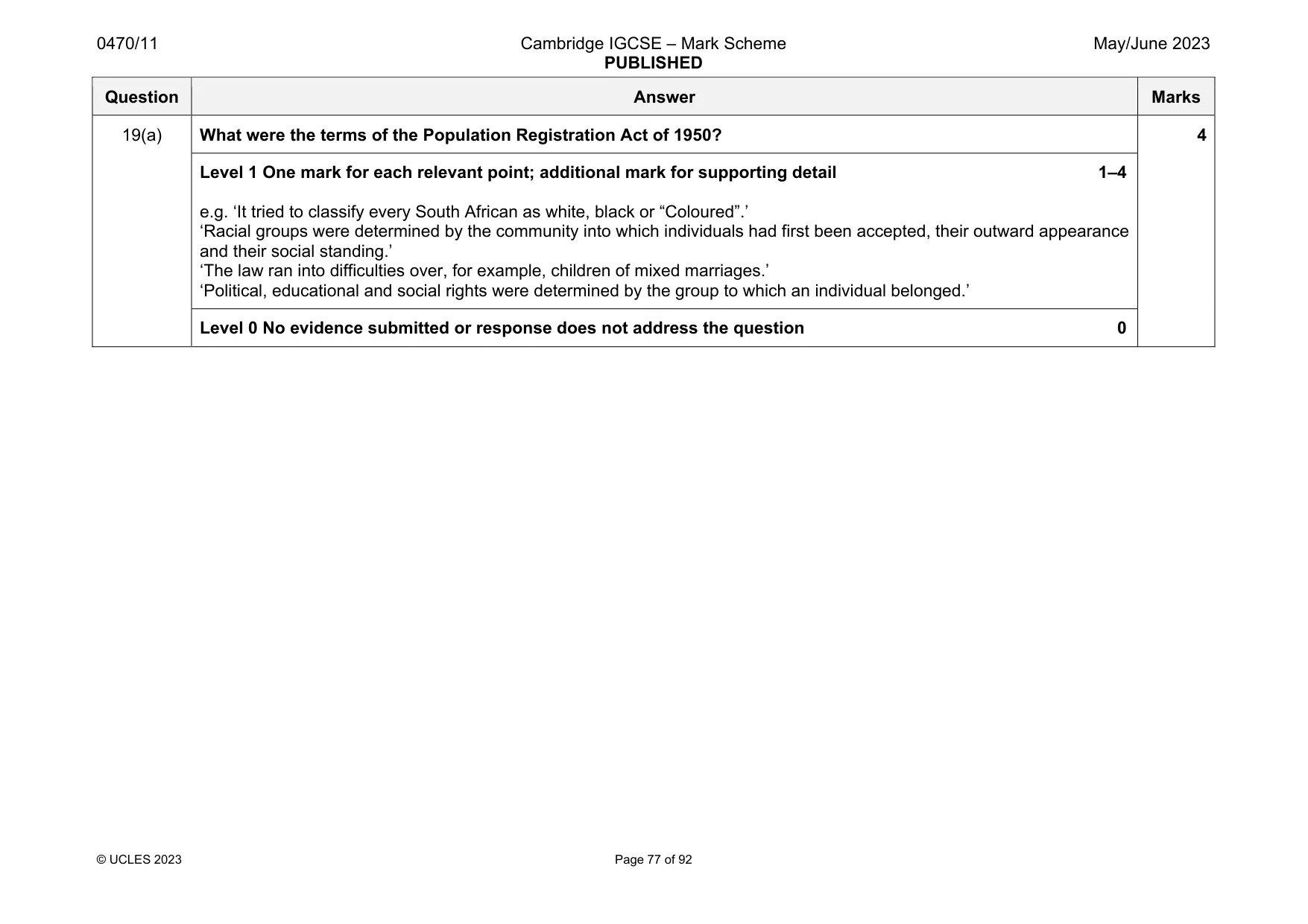 Mark scheme, page 77 of 92
