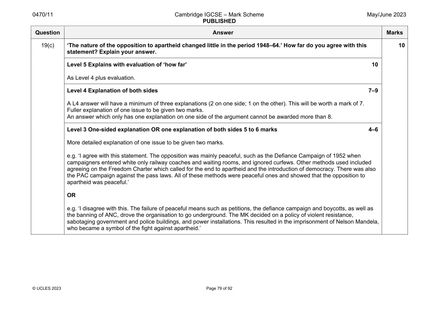 Mark scheme, page 79 of 92