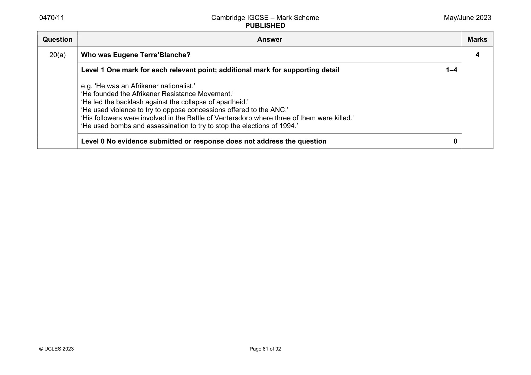 Mark scheme, page 81 of 92