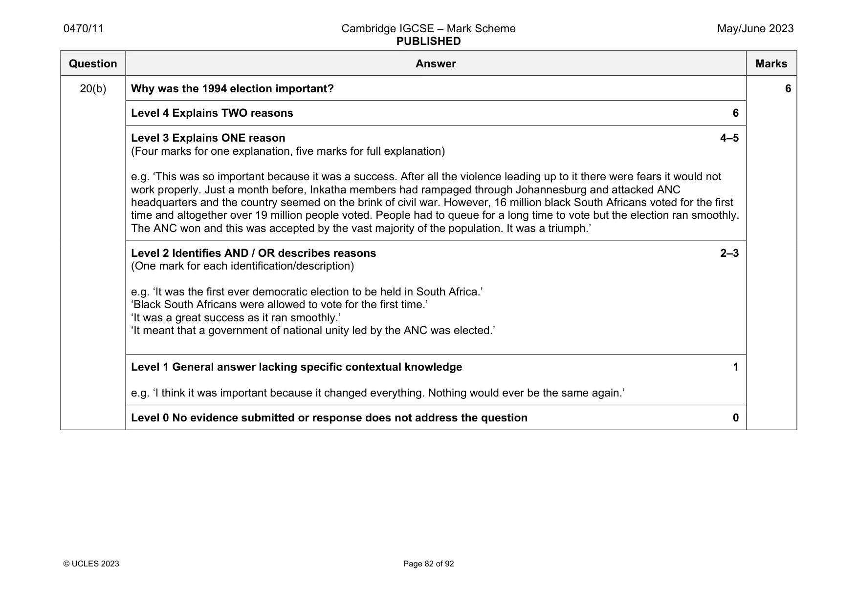 Mark scheme, page 82 of 92