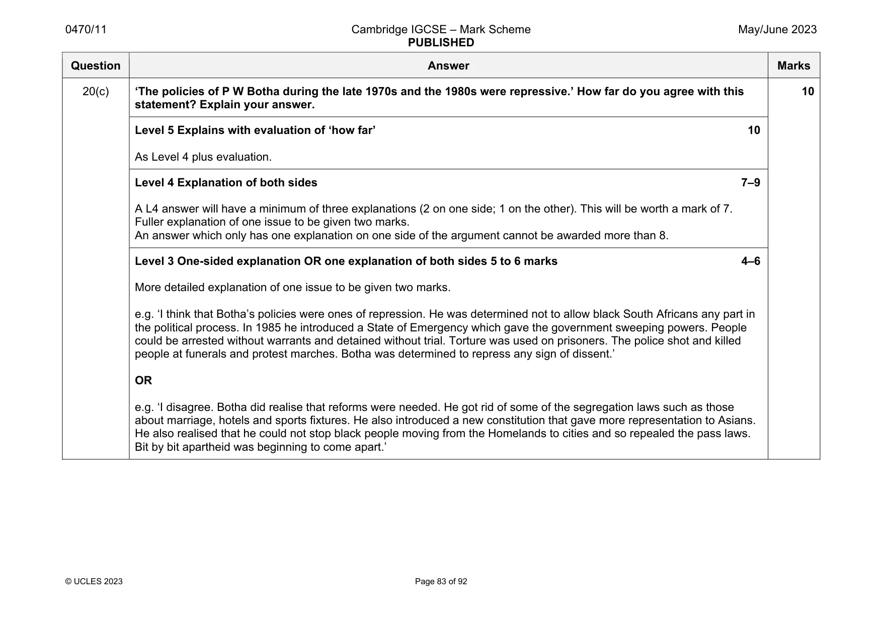 Mark scheme, page 83 of 92